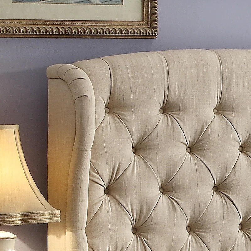 Audrey Tufted Upholstered Wingback Bed Set - Beige - Queen – Salvage ...