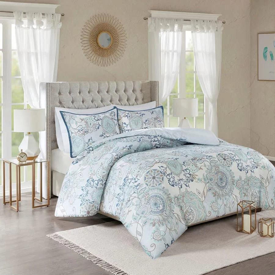 Isla Blue 3 Piece Duvet Cover Set Queen