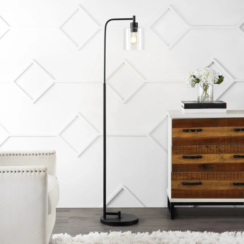 AXEL MODERN Iron/Seeded Glass Farmhouse Industrial LED Floor Lamp