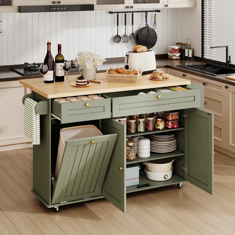 Jamera Kitchen Island with Two Large Storage Cabinets Drawers