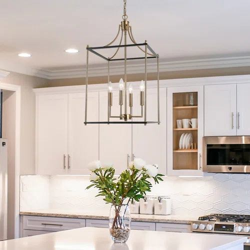 4 - Light Lantern Rectangle Cage Kitchen Island Pendant Light Foyer