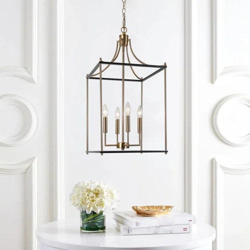 4 - Light Lantern Rectangle Cage Kitchen Island Pendant Light Foyer