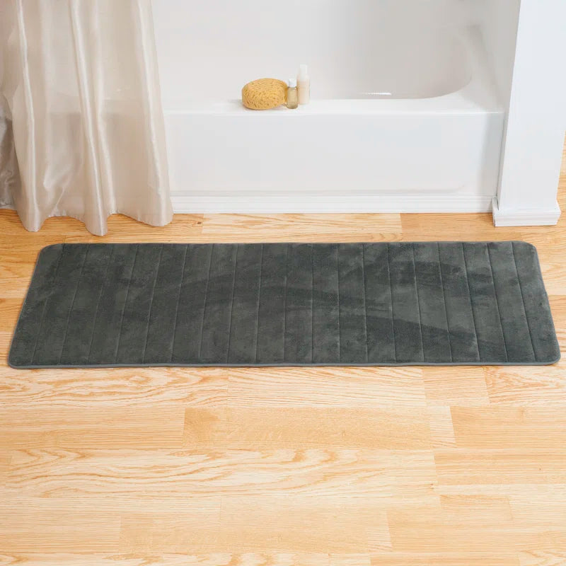 Jaynne Oversized Bathroom Rug-Memory Foam Bath Mat in Textured Stripes- Extra Long Non-Slip