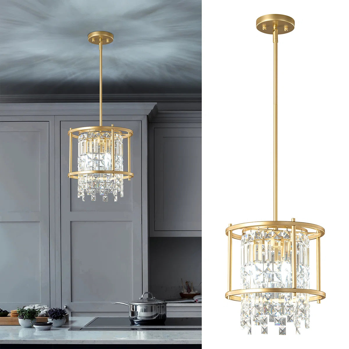 1 - Pack Pendant Lights Kitchen Island Crystal Semi Flush Mount Ceiling