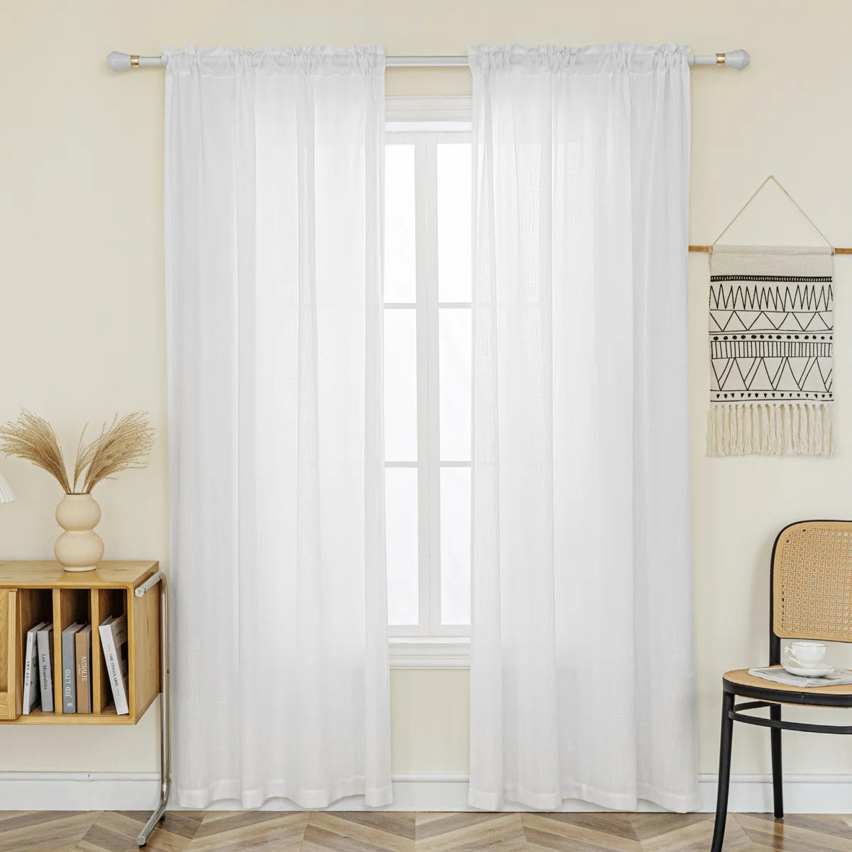 Jep Linen Blended Semi Sheer Rod Pocket Curtain Pair (Set of 2)