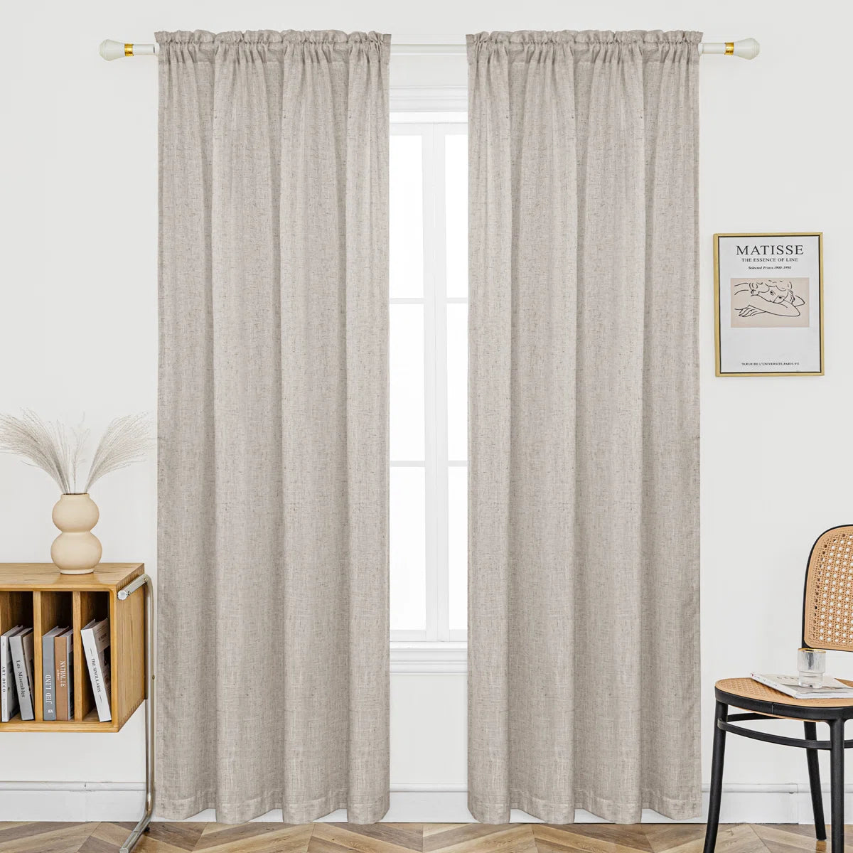 Jep Linen Blended Semi Sheer Rod Pocket Curtain Pair Set of 2