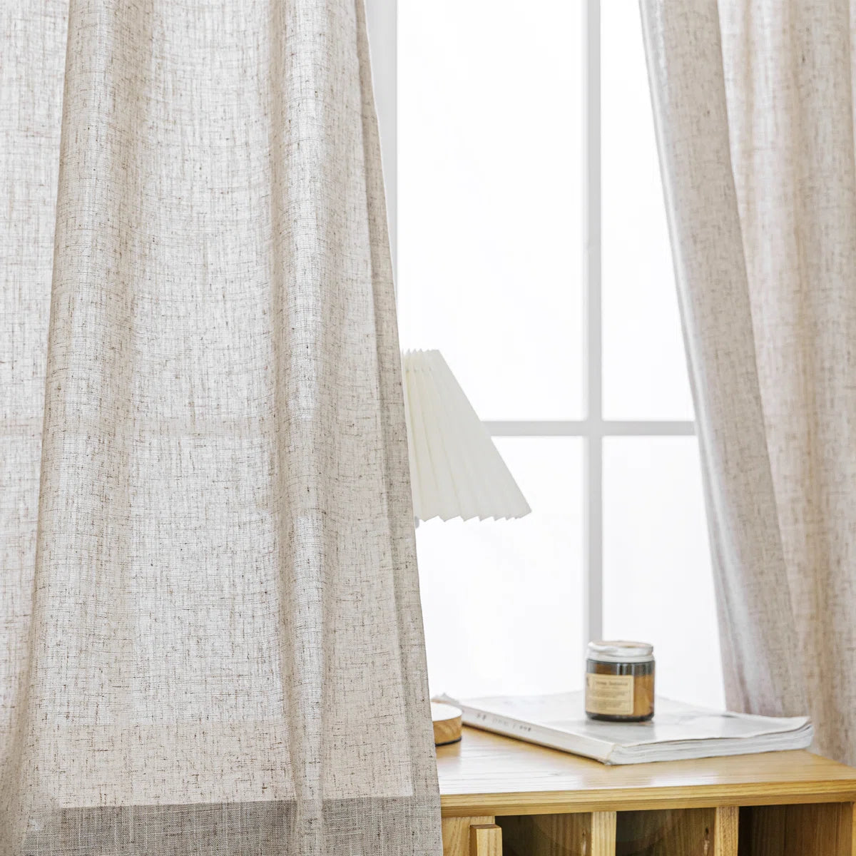Jep Linen Blended Semi Sheer Rod Pocket Curtain Pair Set of 2