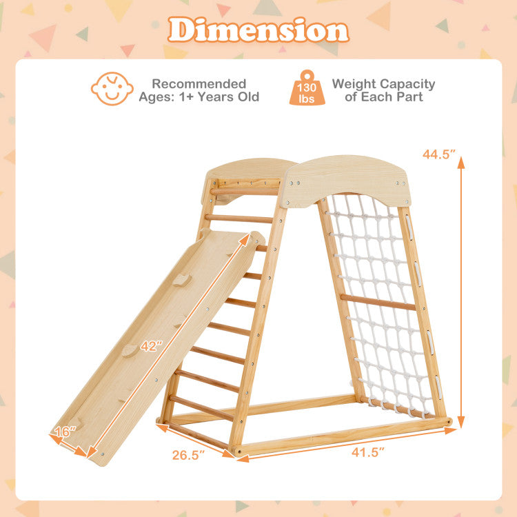 6-in-1 Jungle Gym Wooden Indoor Playground with Double-Sided Ramp and Monkey Bars