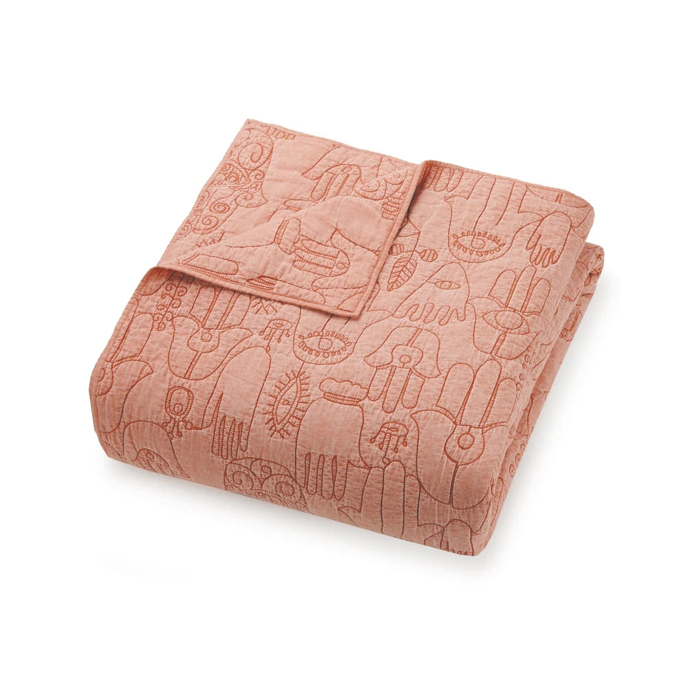 Hamsa Terracotta 3-Piece Quilt Set - King
