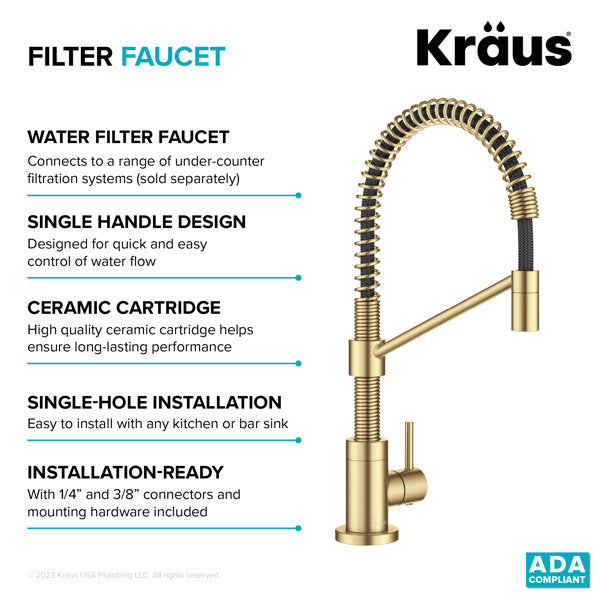 Brushed Brass Bolden Single Handle Drinking Water Filter Faucet for Reverse Osmosis or Water Filtration System