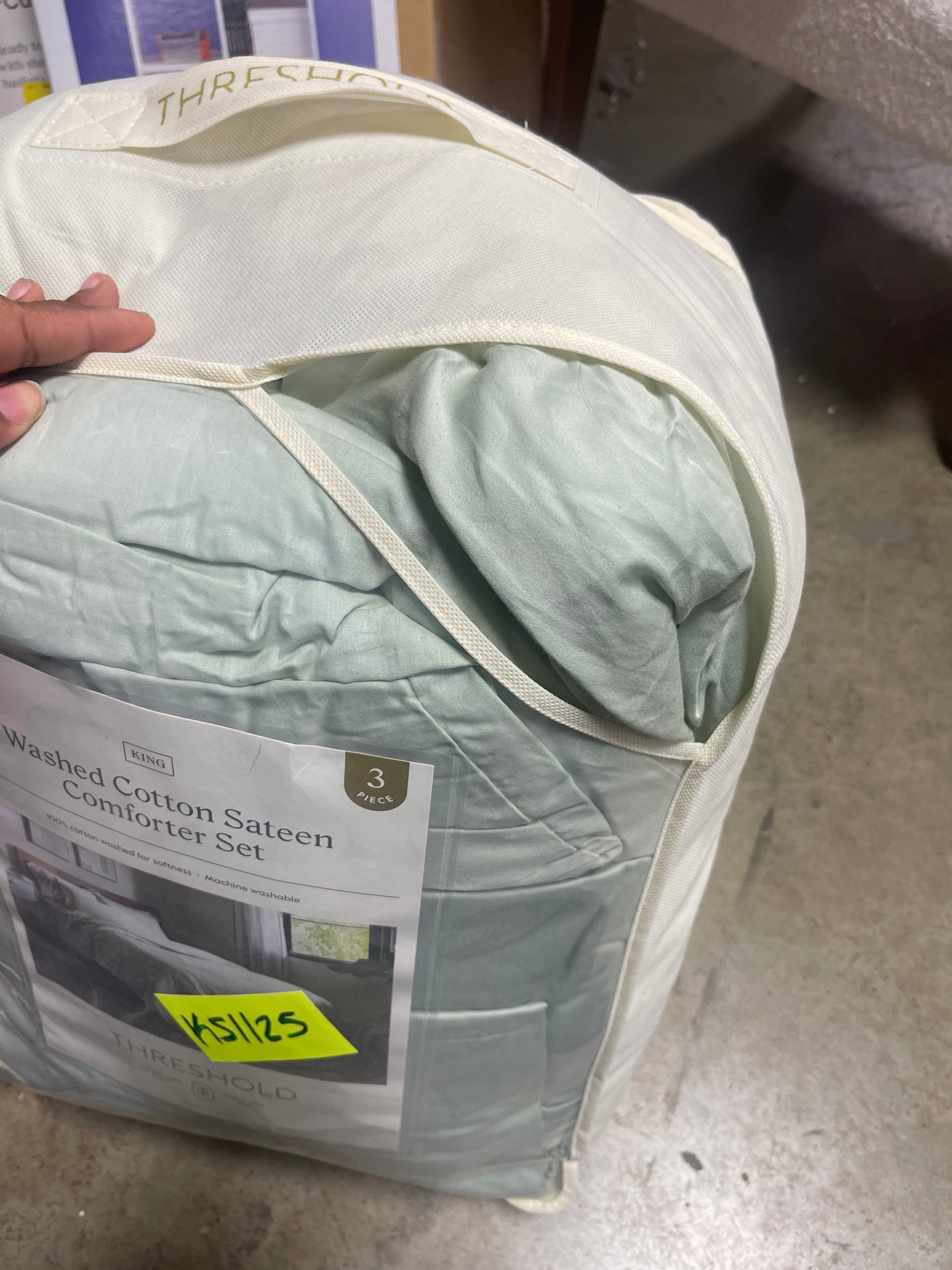 Washed Cotton Sateen Comforter and Sham Set - King