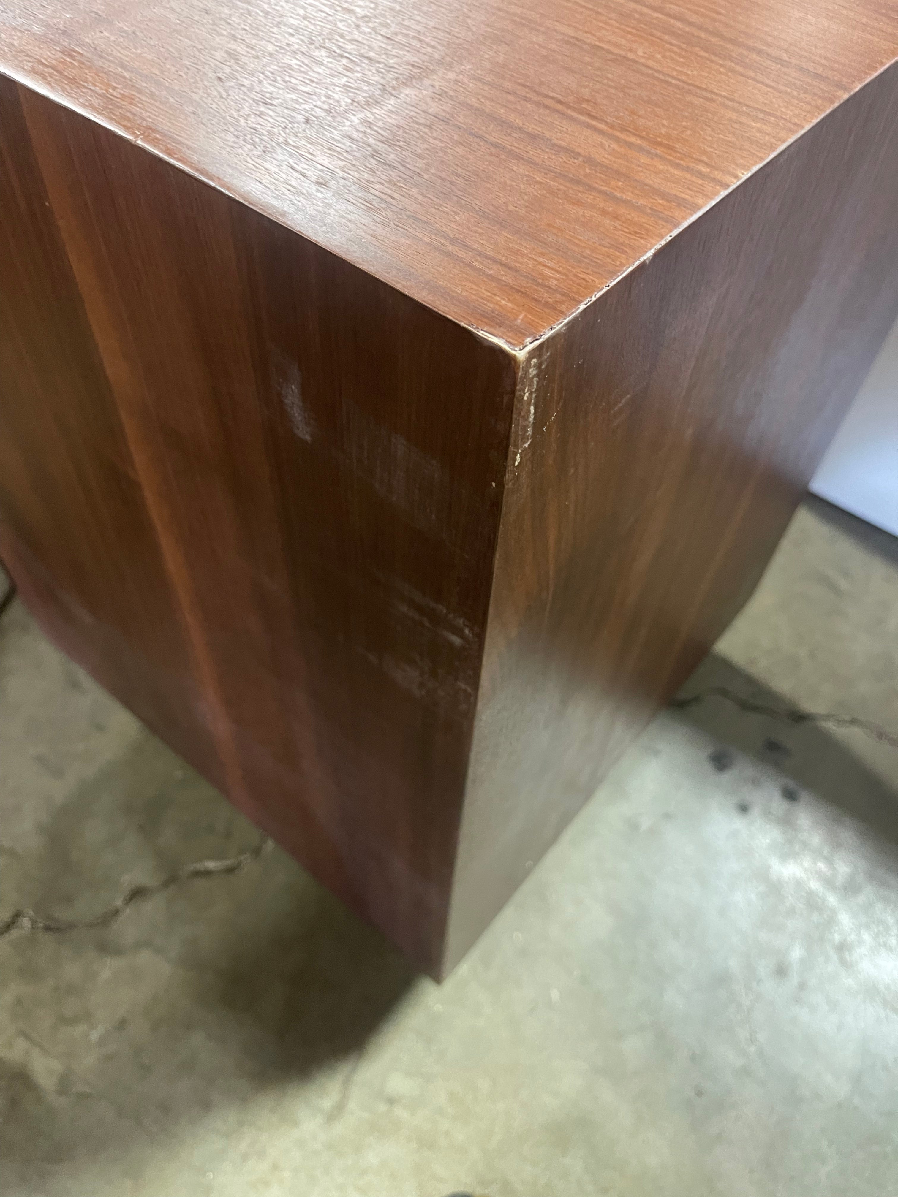 Wood and Metal Plinth Accent Table