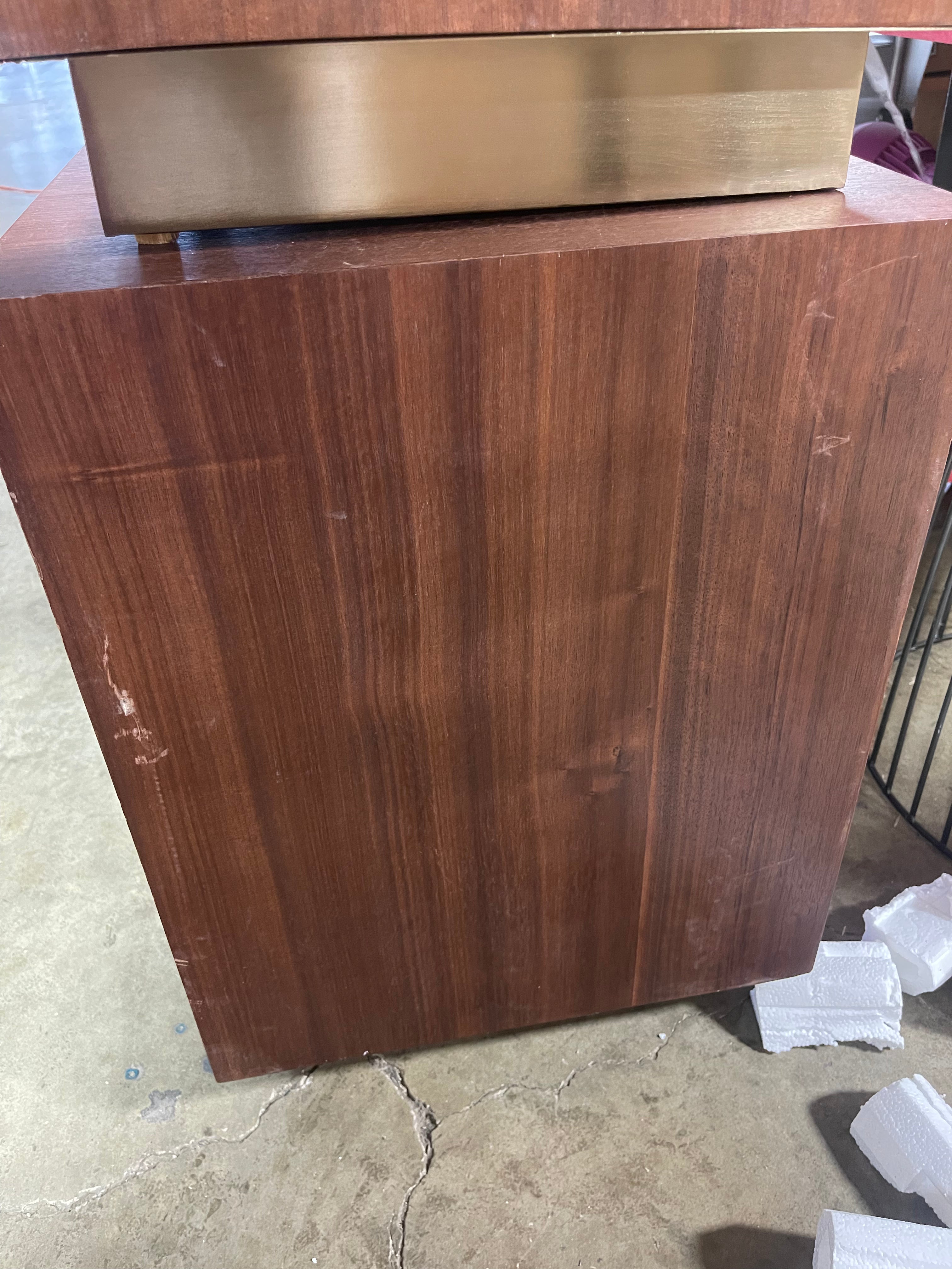 Wood and Metal Plinth Accent Table