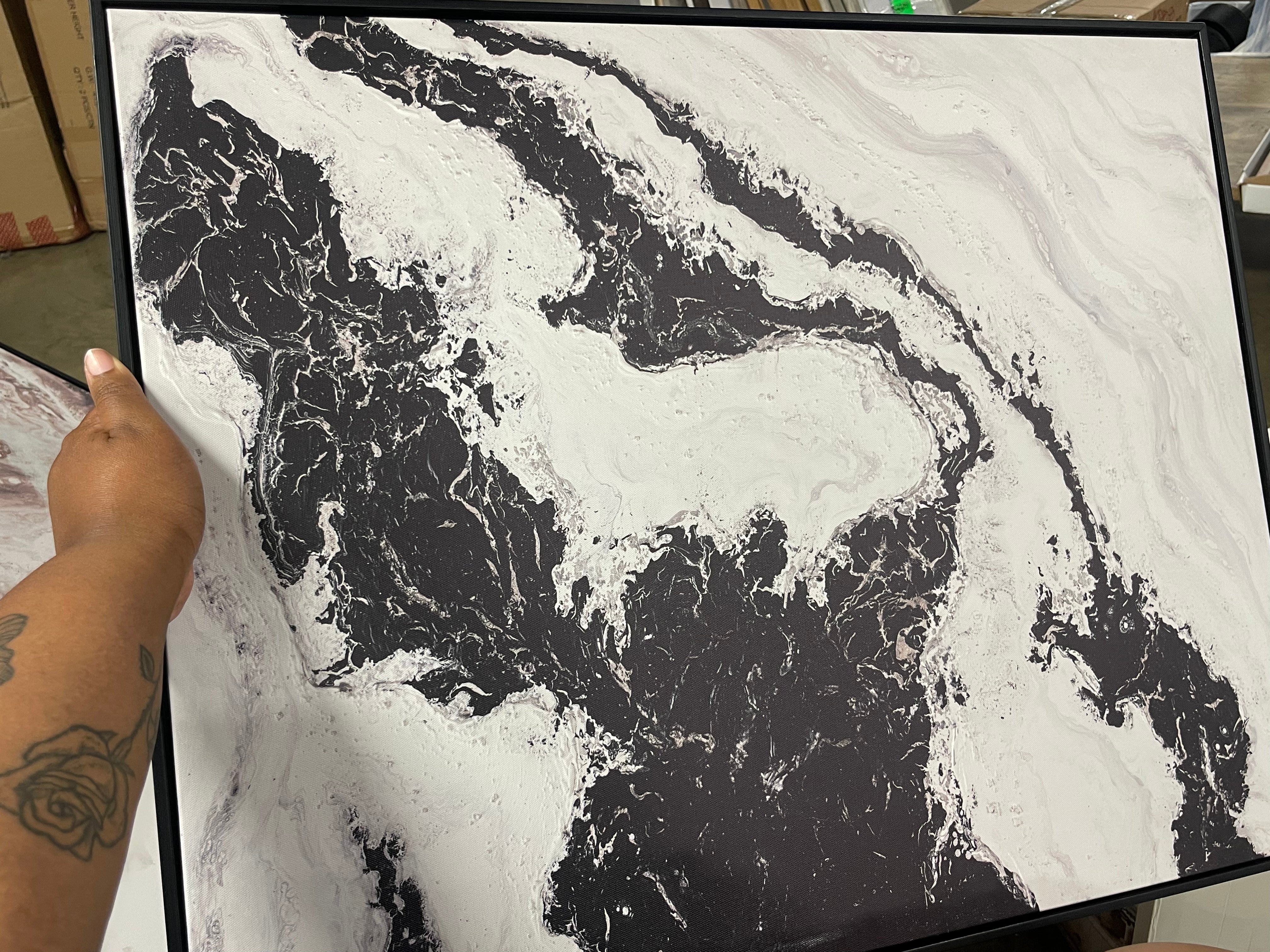 2pk Marble Framed Printed Canvases Black/Tan
