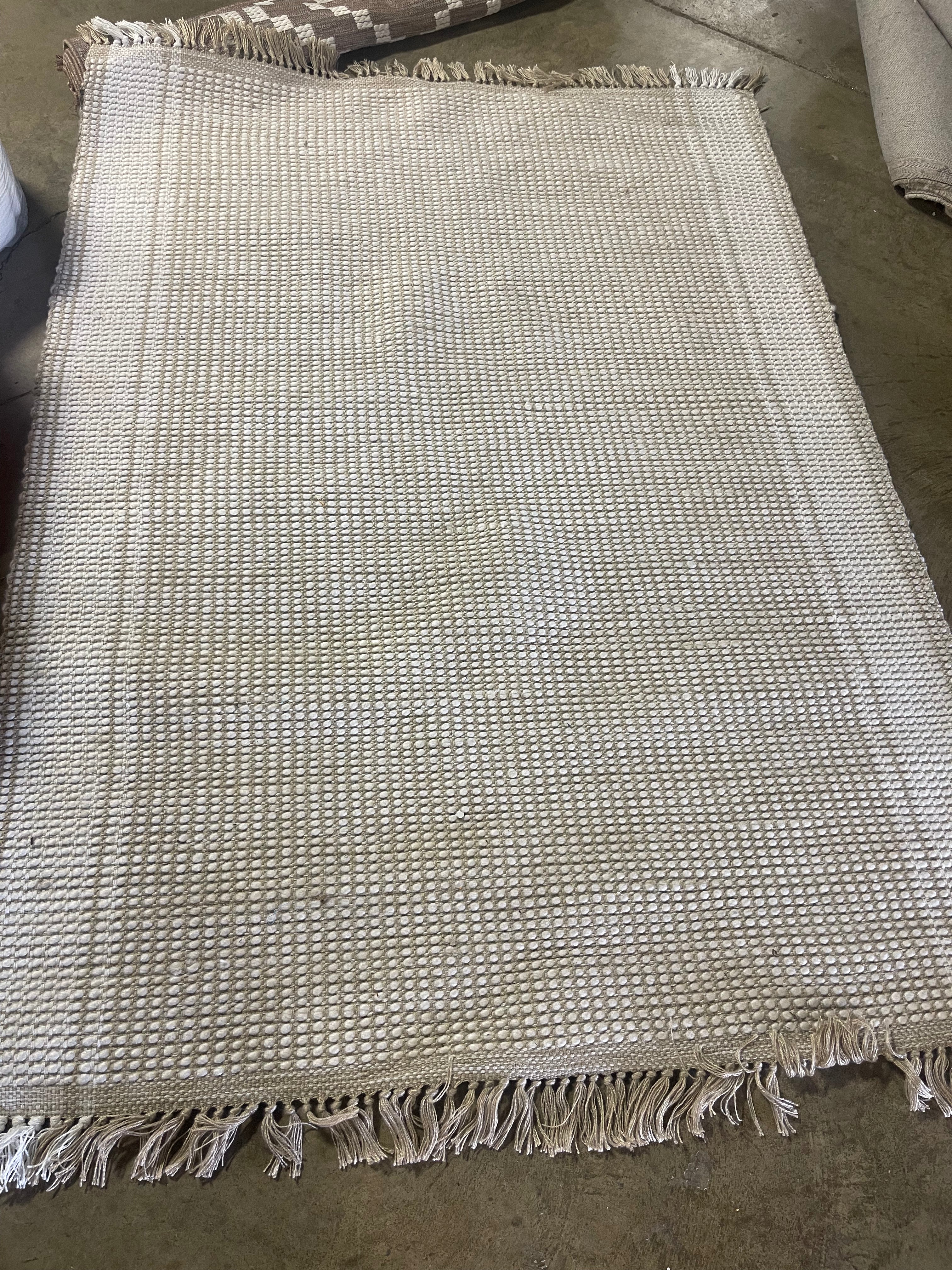 Wide Border Stripe Handmade Woven Area Rug Tan/Cream