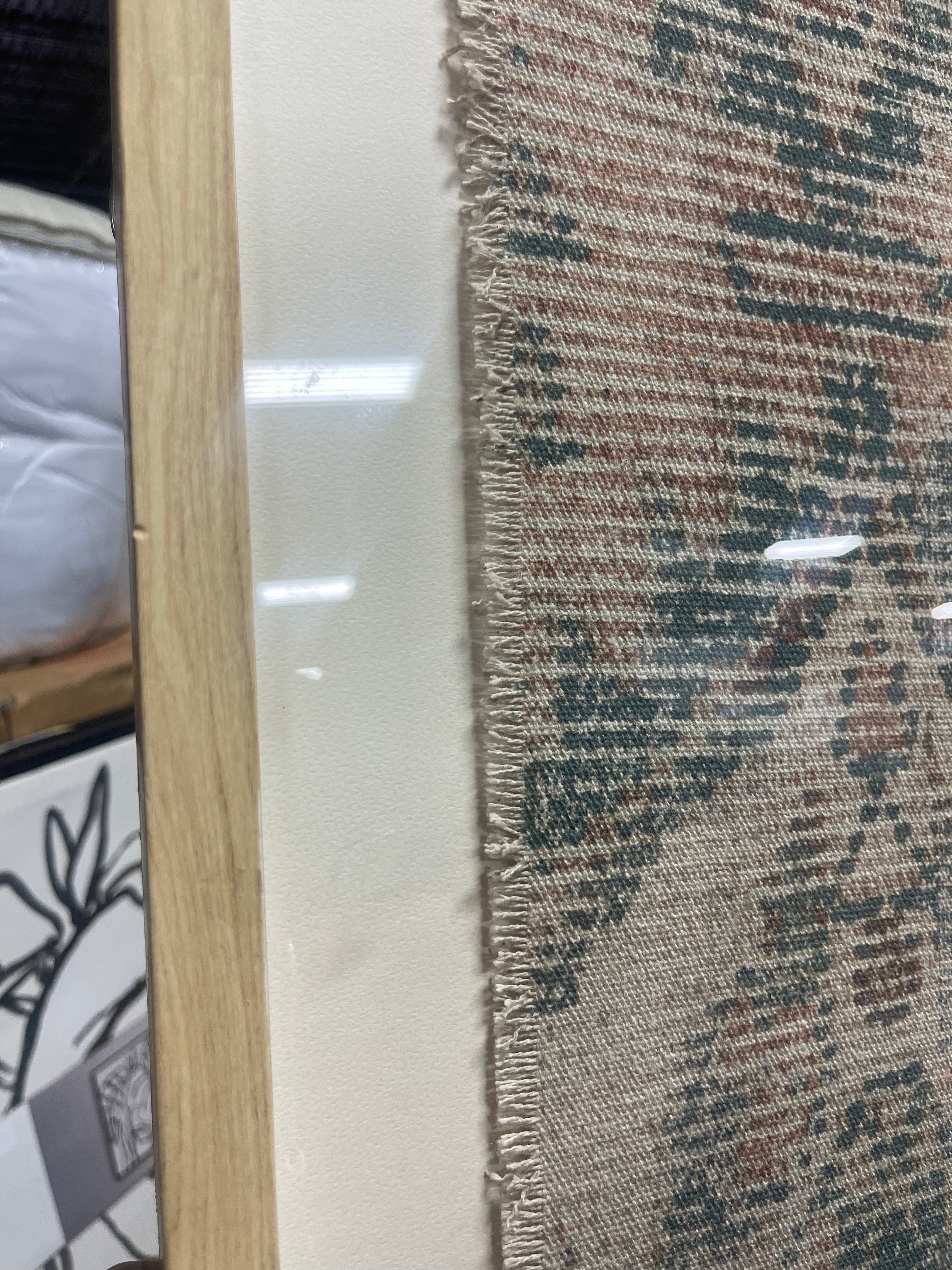 1-Piece Textured Fabric Framed Wall Art: Burlap Material, Abstract Digital Art, Beige Polystyrene Frame
