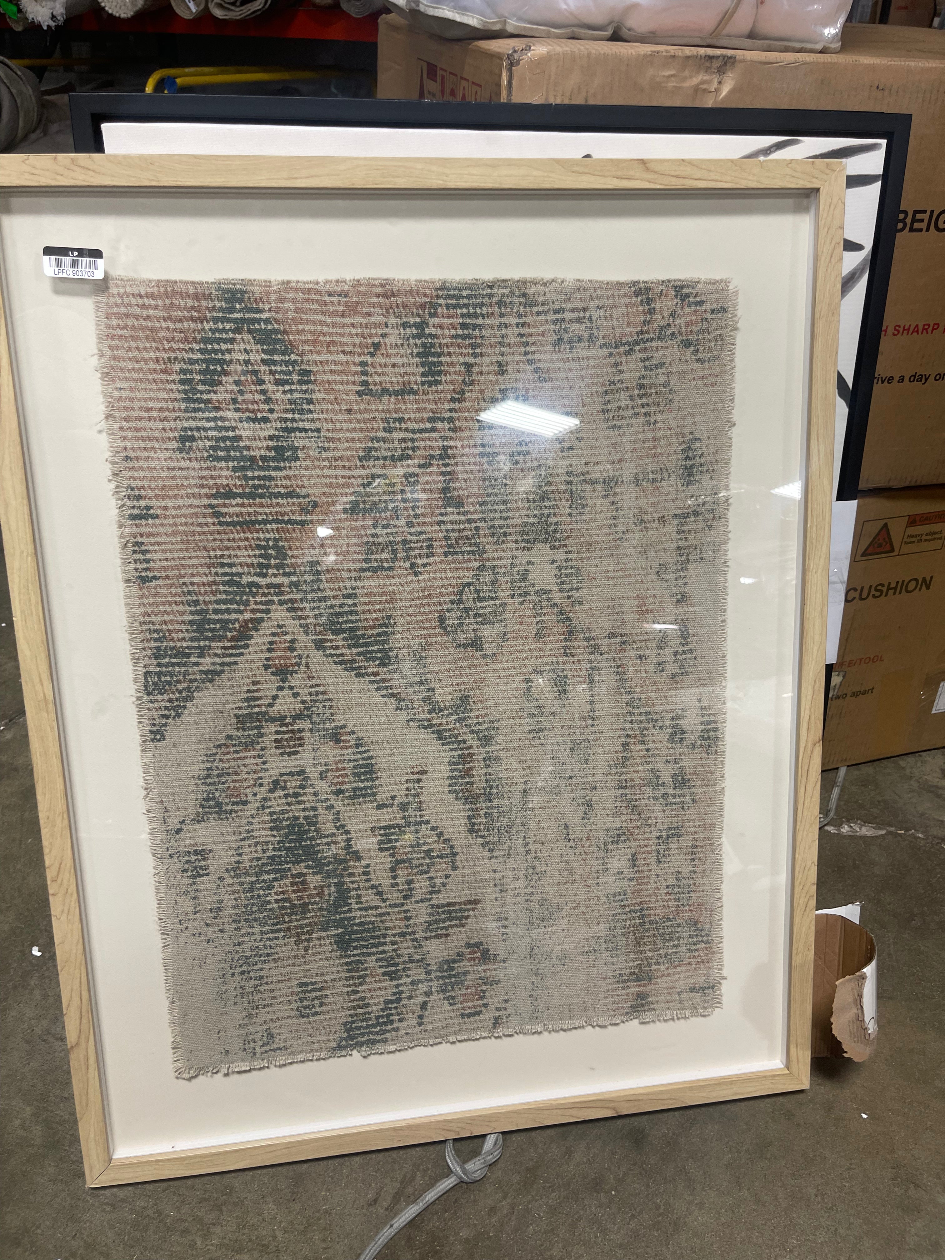 1-Piece Textured Fabric Framed Wall Art: Burlap Material, Abstract Digital Art, Beige Polystyrene Frame