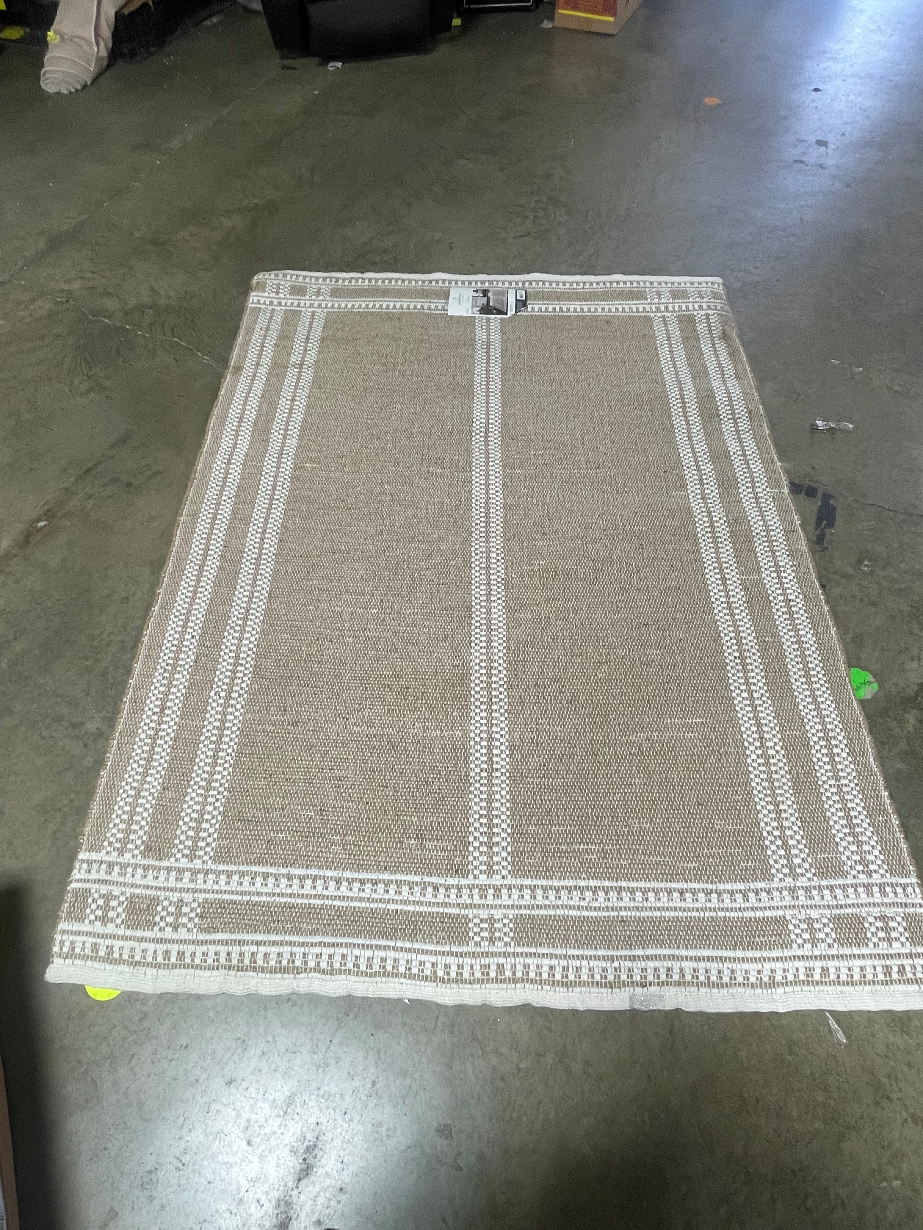 Border Plaid Handmade Jute Woven Area Rug Natural/Cream