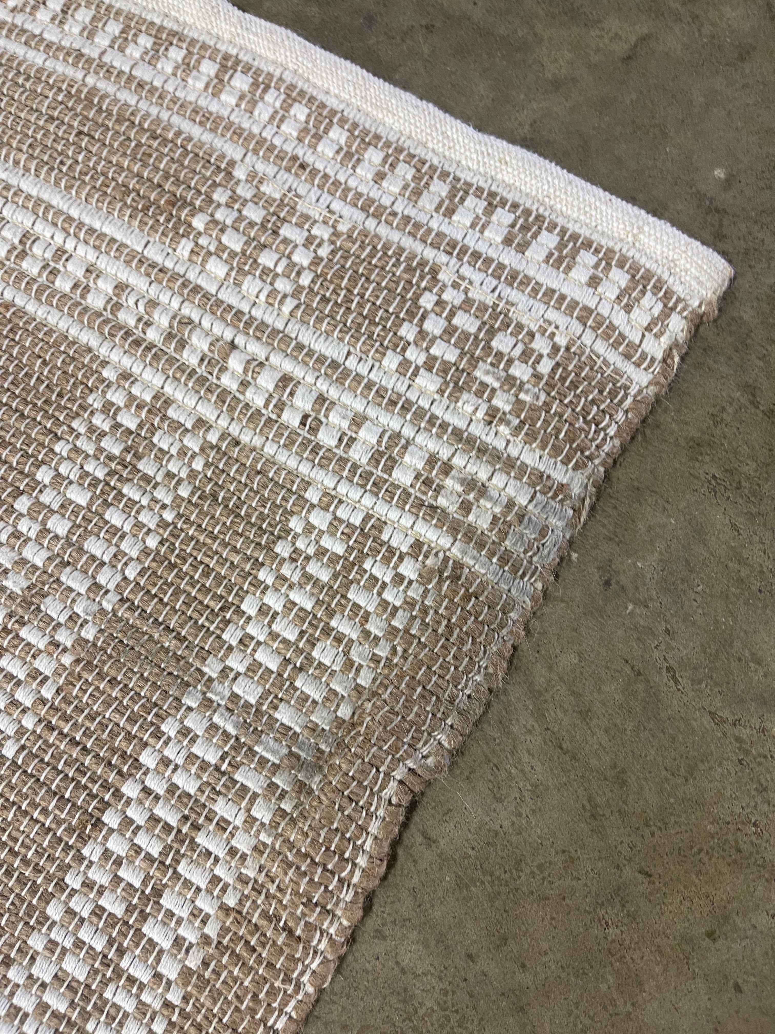 Border Plaid Handmade Jute Woven Area Rug Natural/Cream