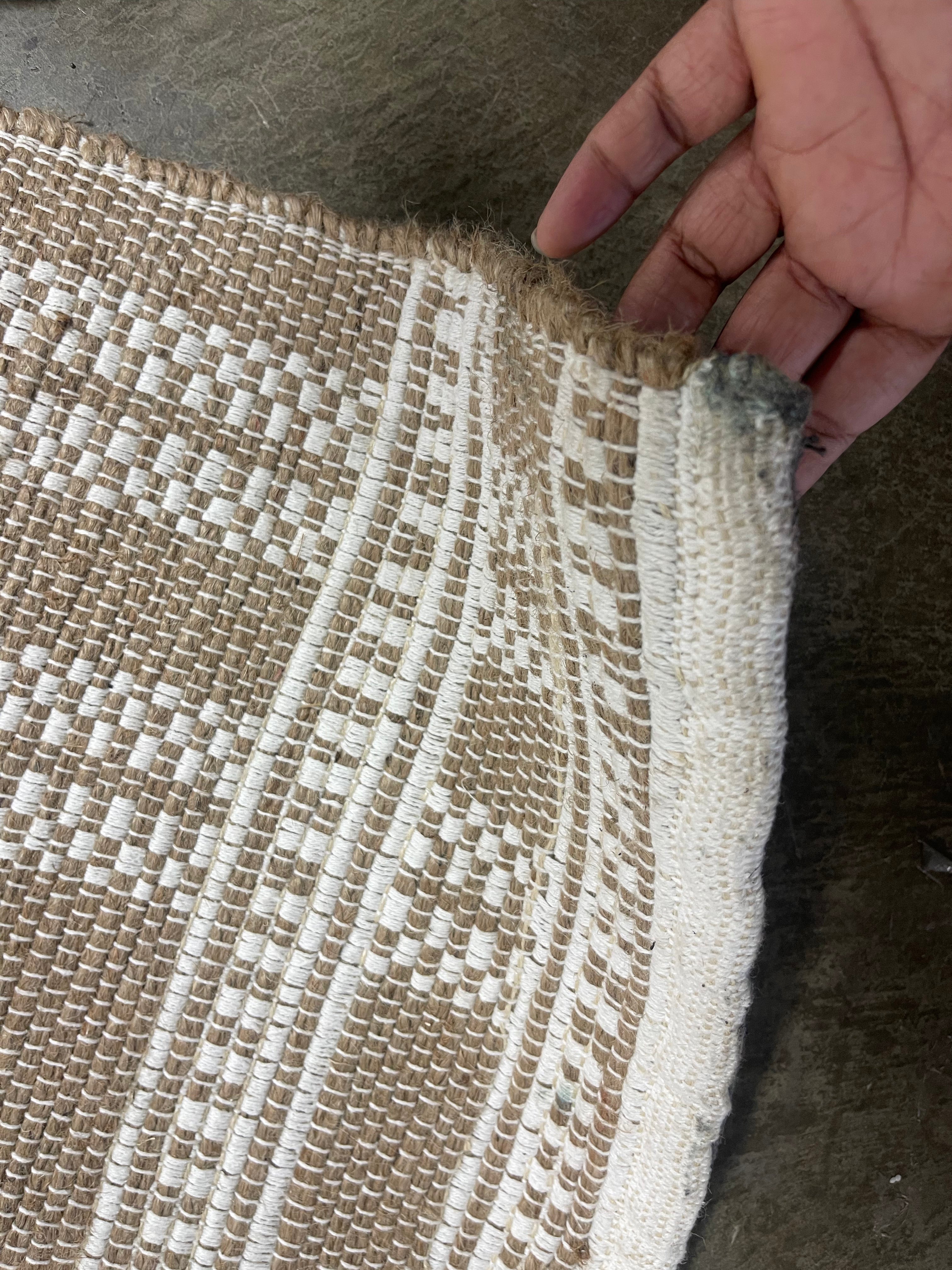 Border Plaid Handmade Jute Woven Area Rug Natural/Cream