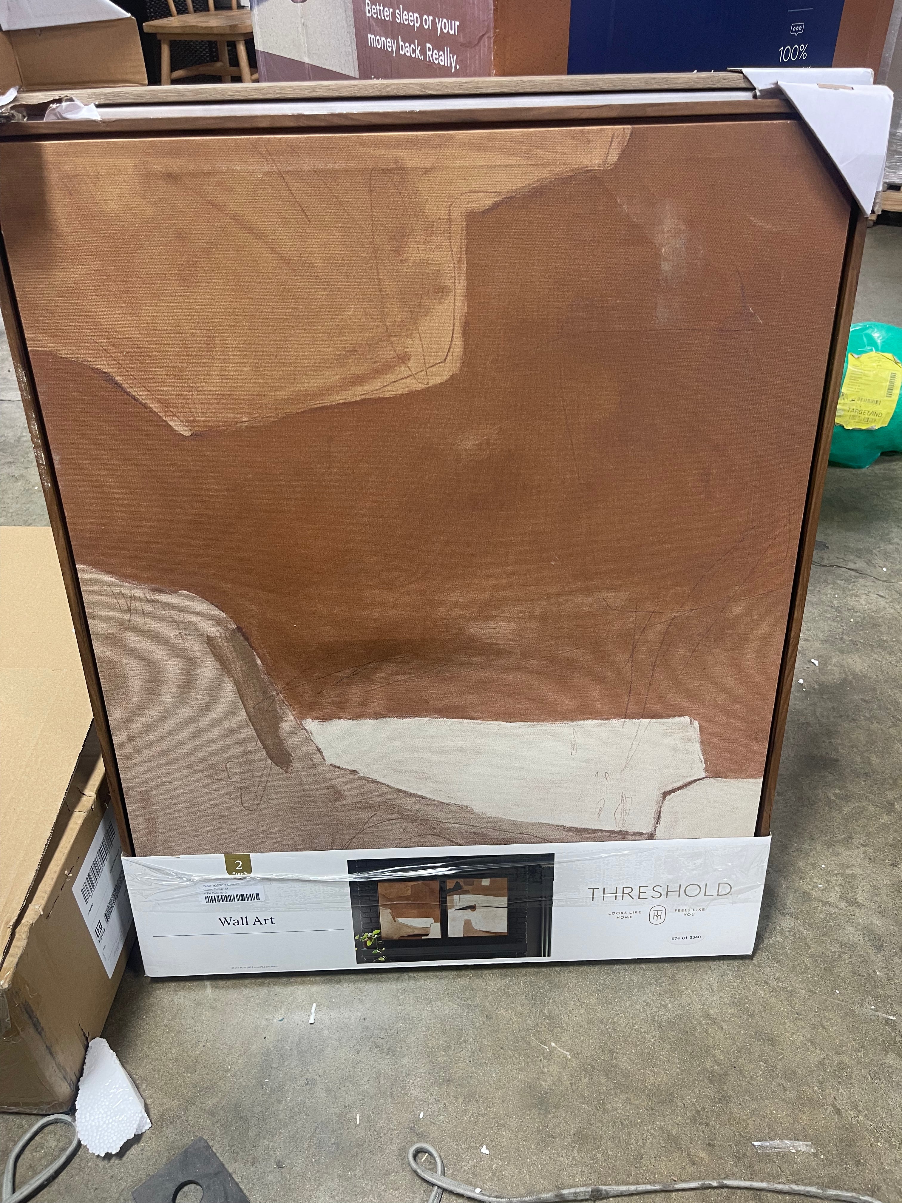 (Set of 2) Earth Abstract Framed Canvases Brown