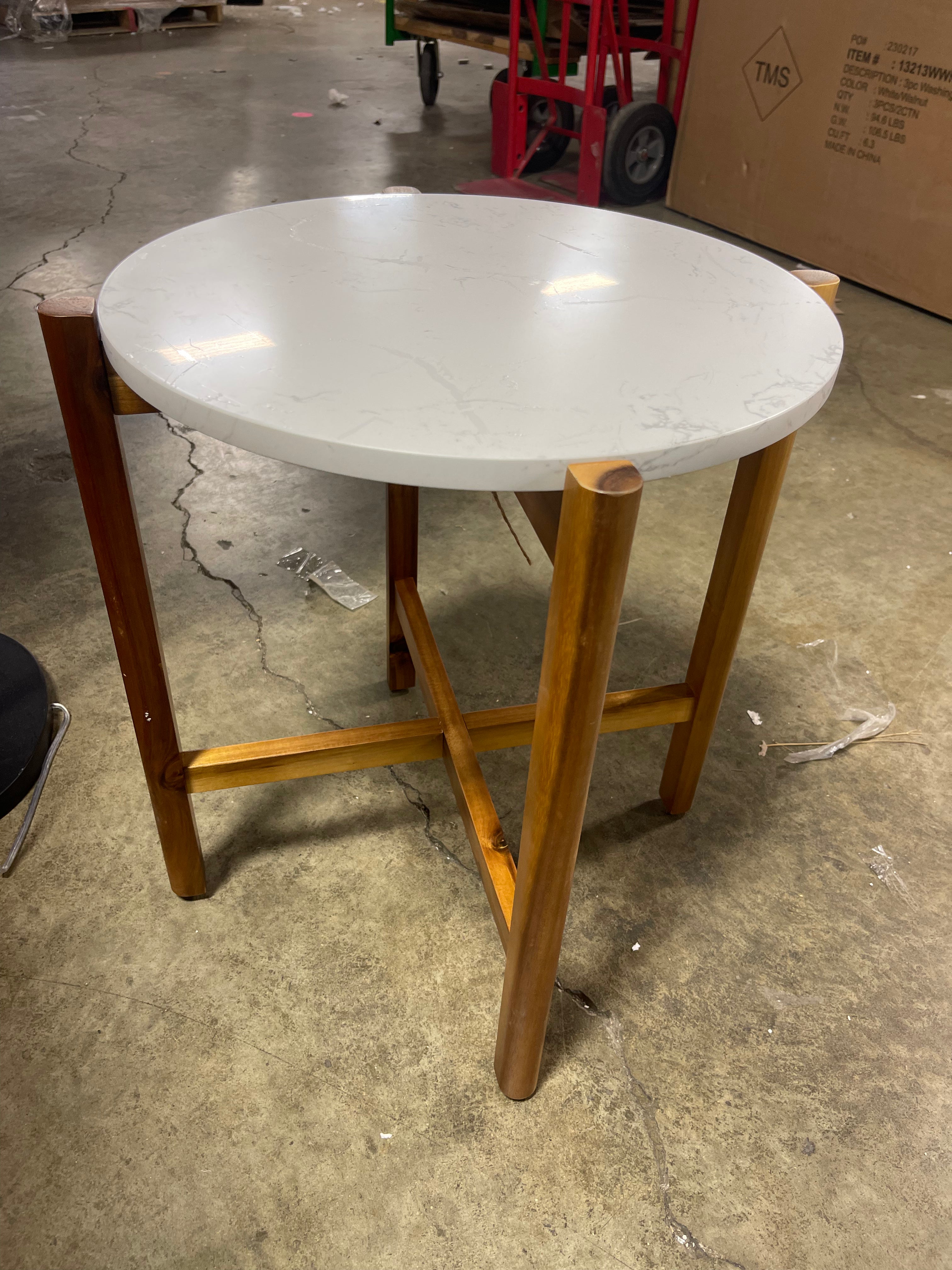 Wood and Marble Accent Table Natural