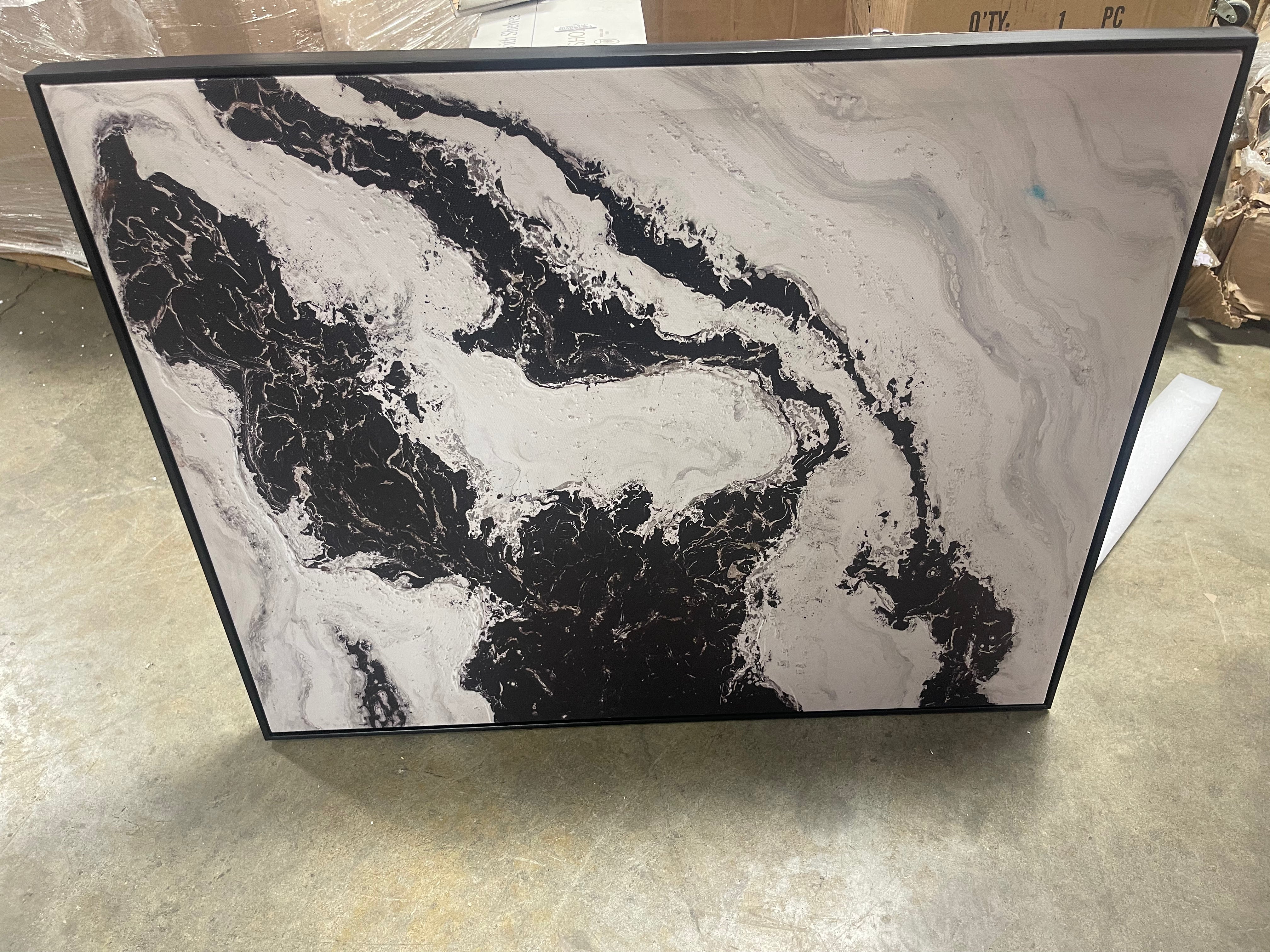 2pk Marble Framed Printed Canvases Black/Tan: Modern Abstract Digital Art, Polystyrene Frame