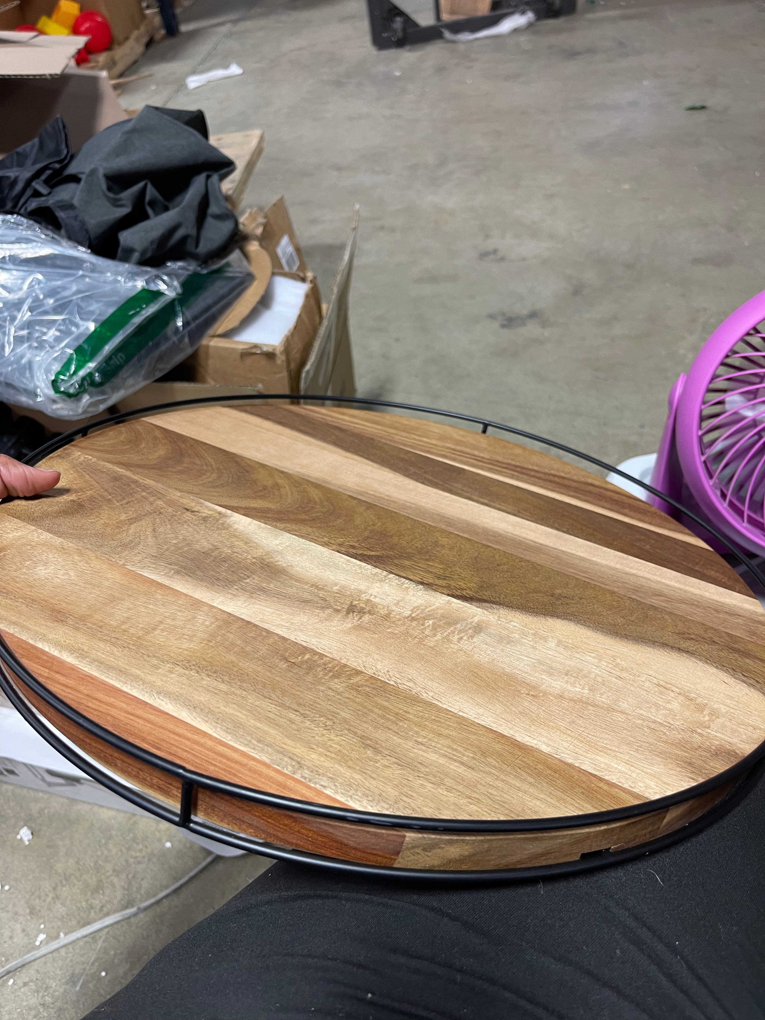 Wooden Lazy Susan with Metal Trim Brown/Black