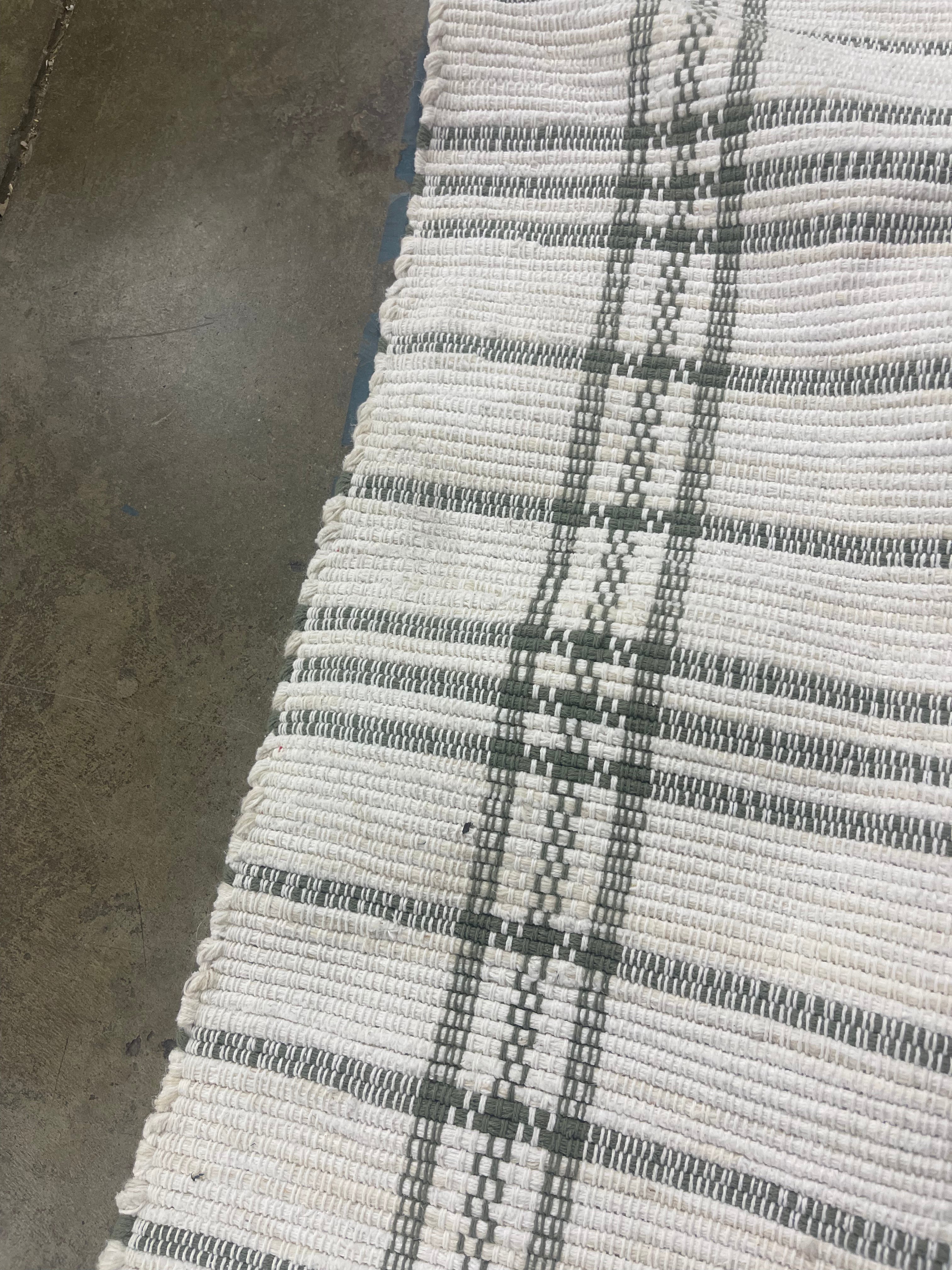 Tri-Stripe Plaid Handmade Woven Area Rug Green/Cream