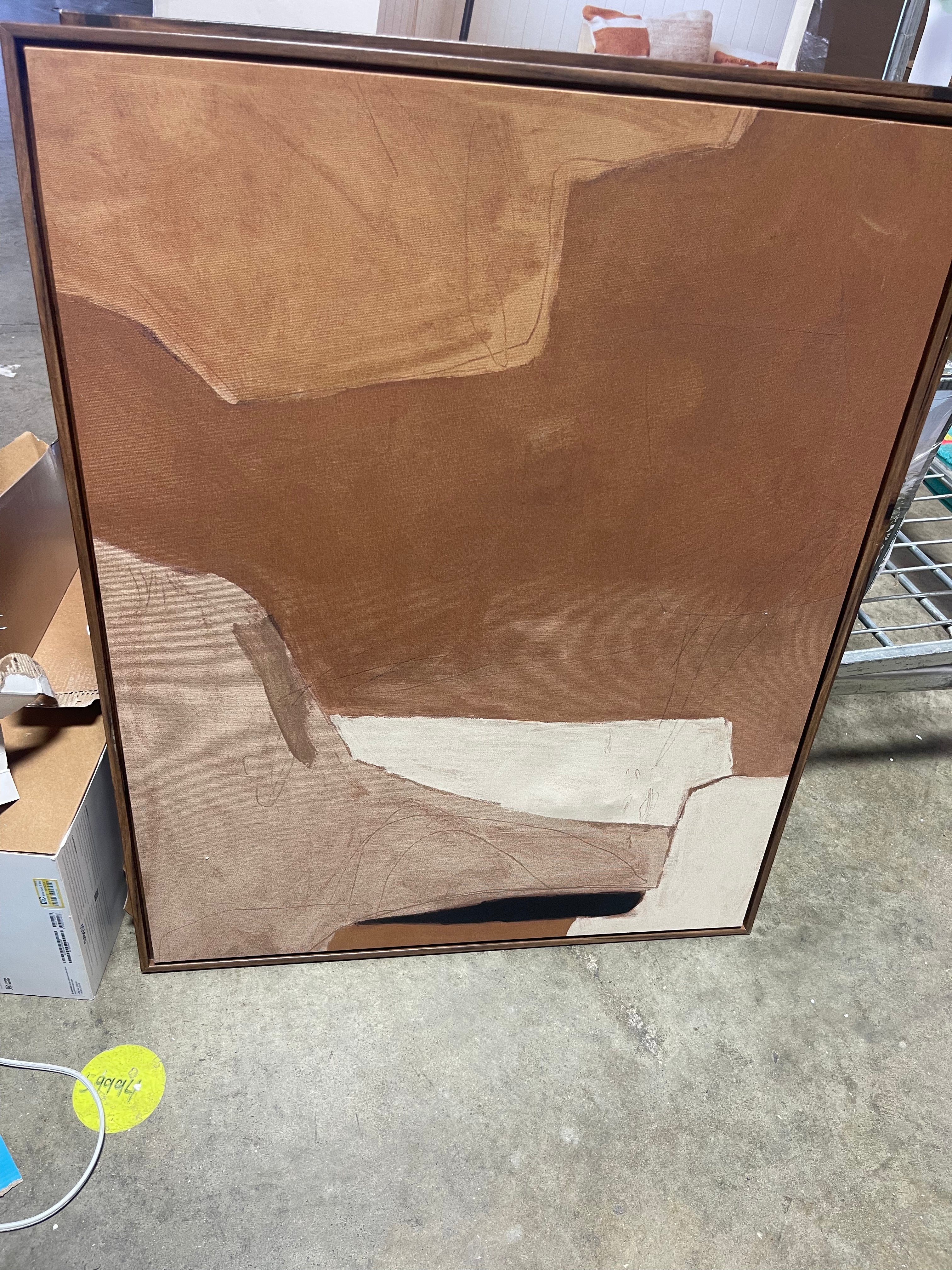 (Set of 2) Earth Abstract Framed Canvases Brown: Modern Vertical Wall Art, Digital Print