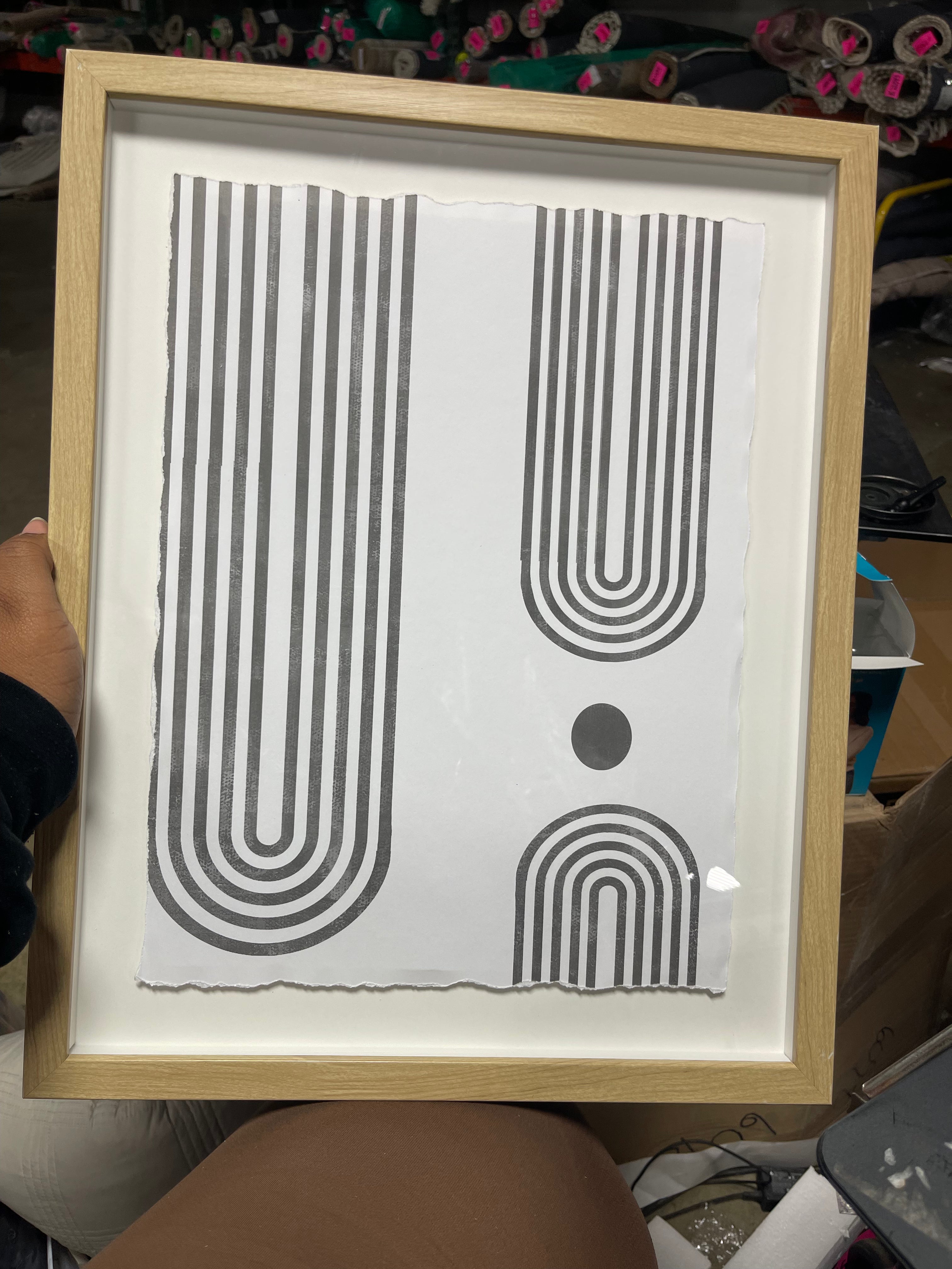 (Set of 2) Curve Lines Framed Under Glass Black