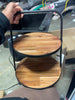 2-Tier Wood & Metal Serving Stand Brown/Black: Acacia Tiered Tray Display