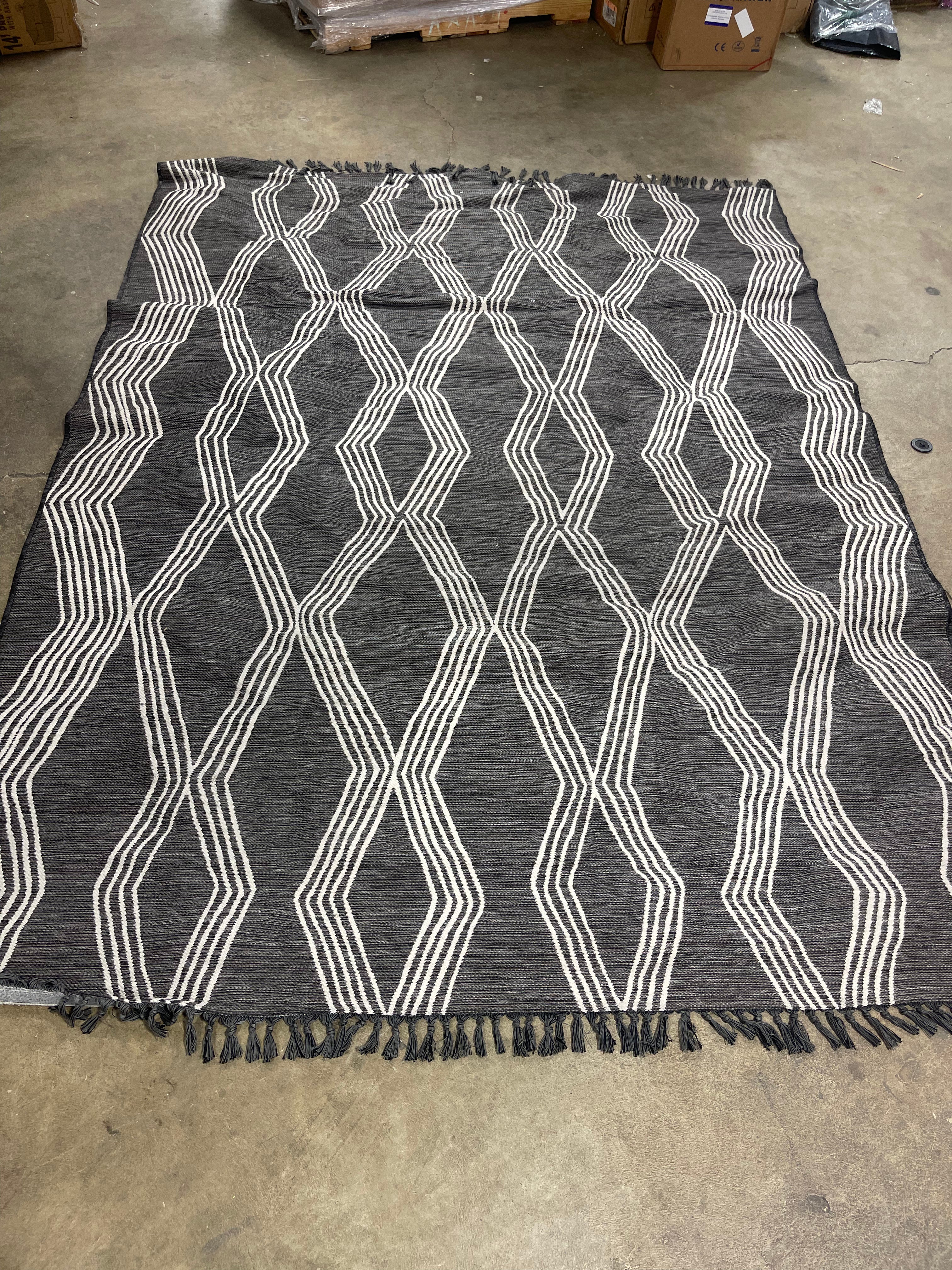 Modern Diamond Tapestry Rectangular Woven Outdoor Rug Charcoal Gray