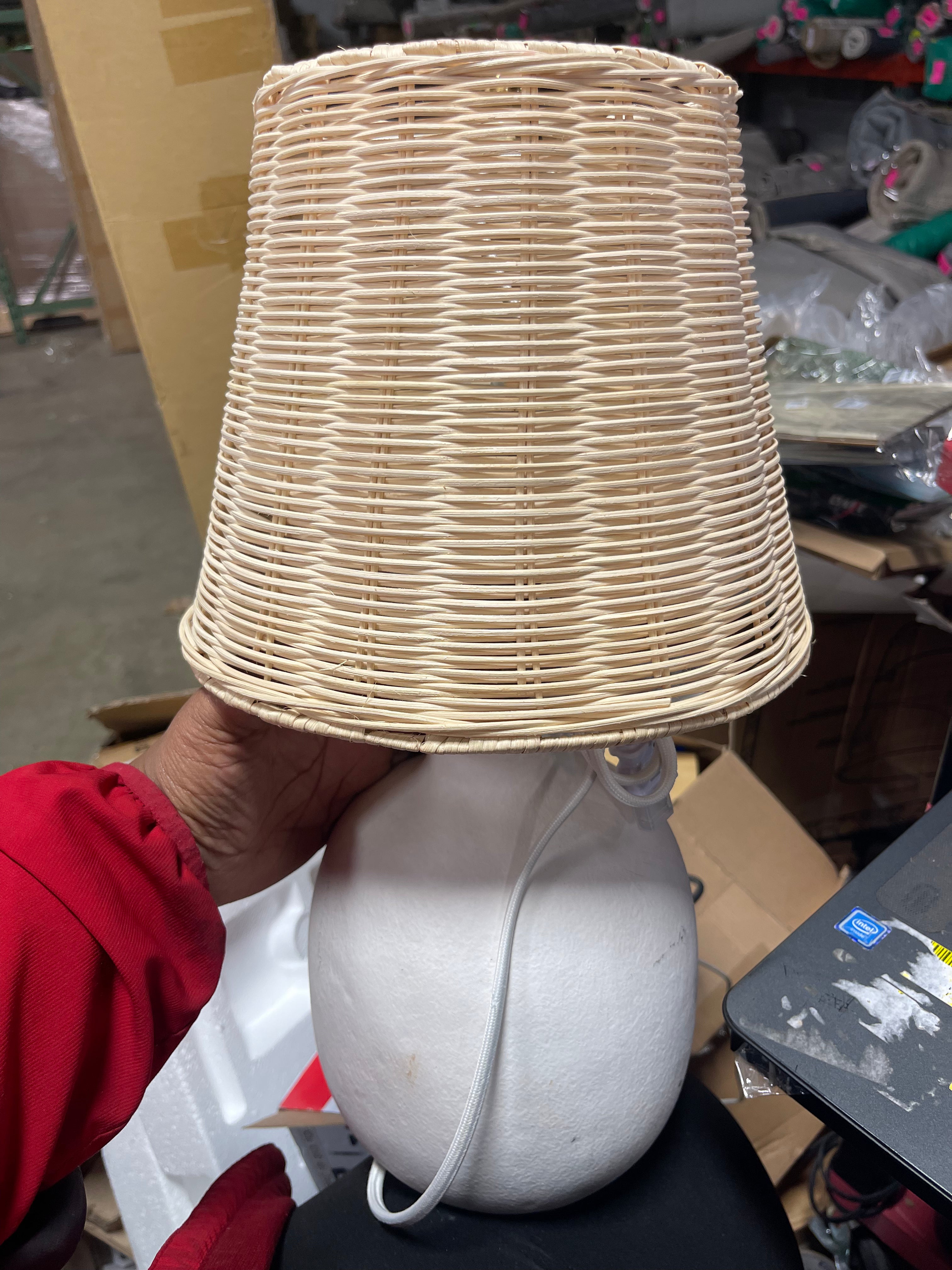 Ceramic Table Lamp with Rattan Shade White