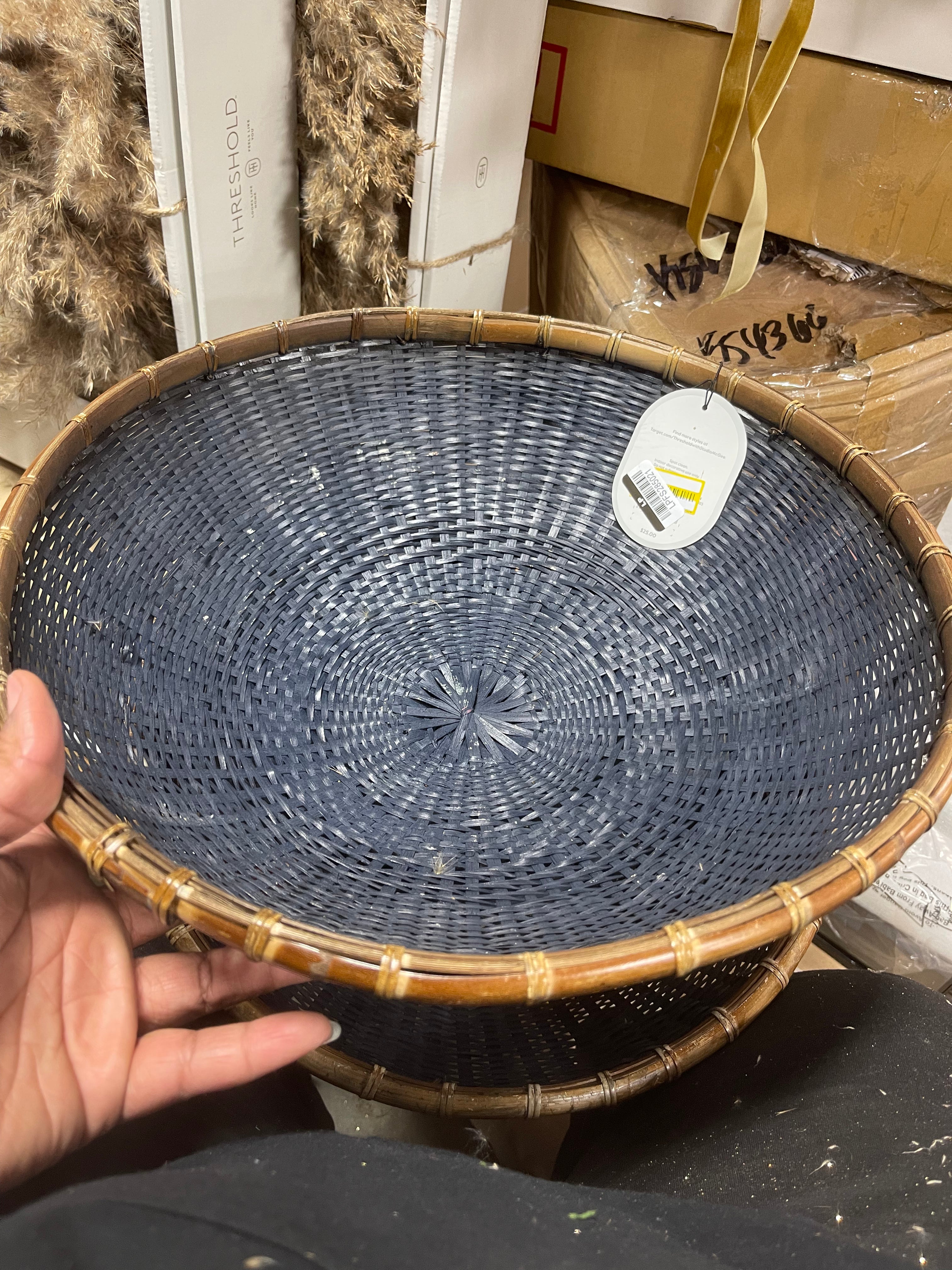 Round Bamboo Decorative Woven Bowl Slate Black