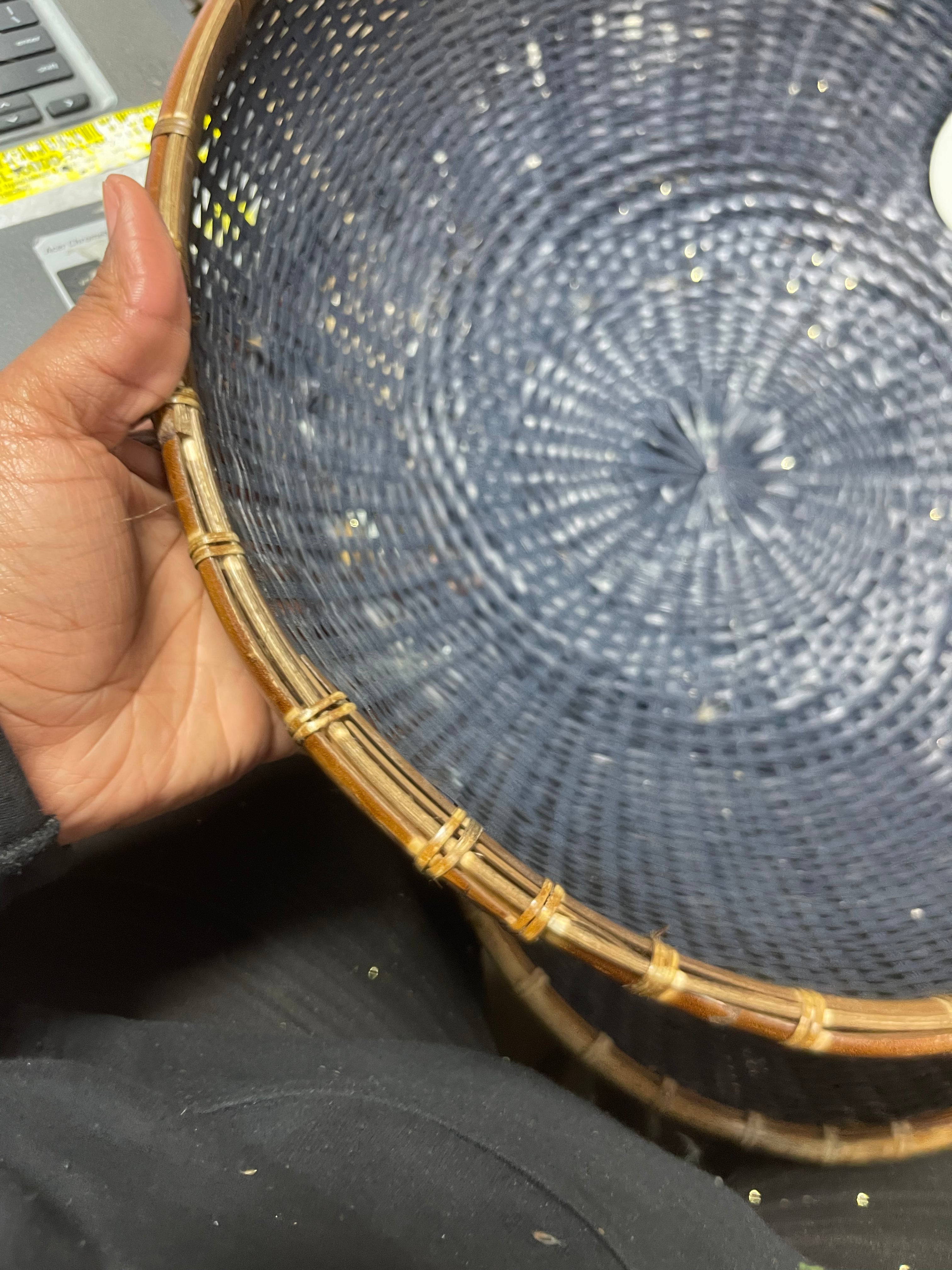 Round Bamboo Decorative Woven Bowl Slate Black