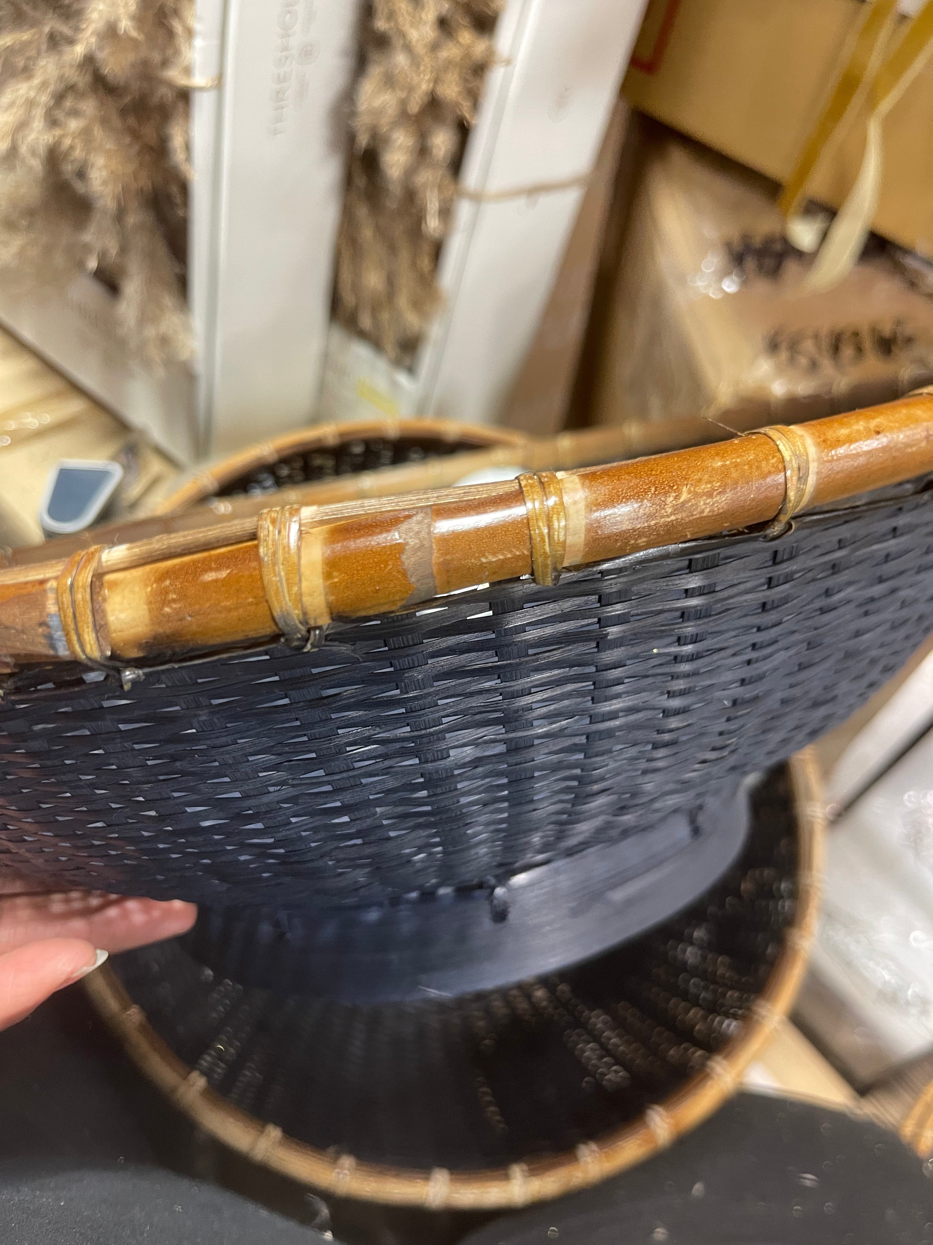 Round Bamboo Decorative Woven Bowl Slate Black