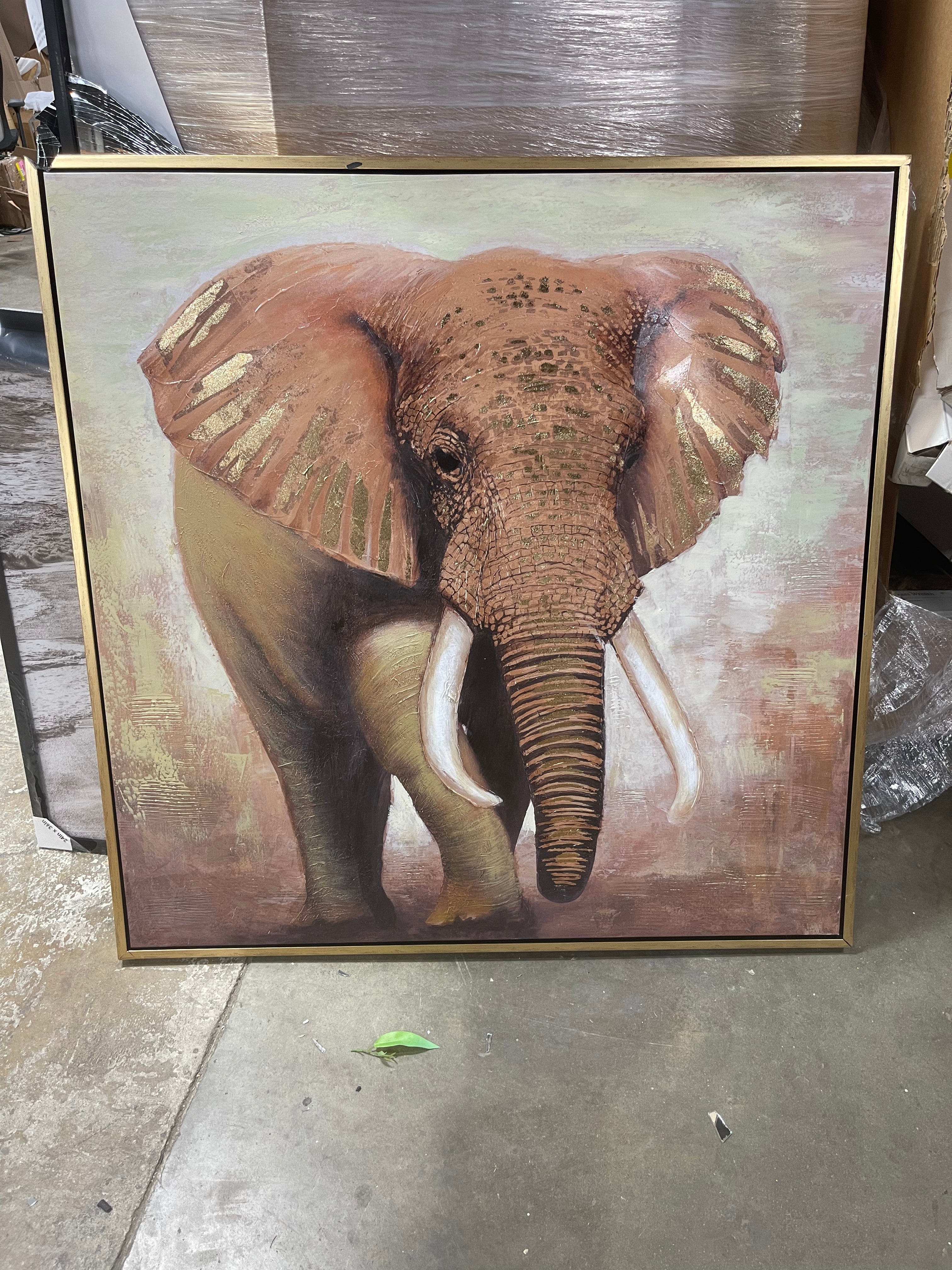 Elephant Framed Wall Art with Gold Frame