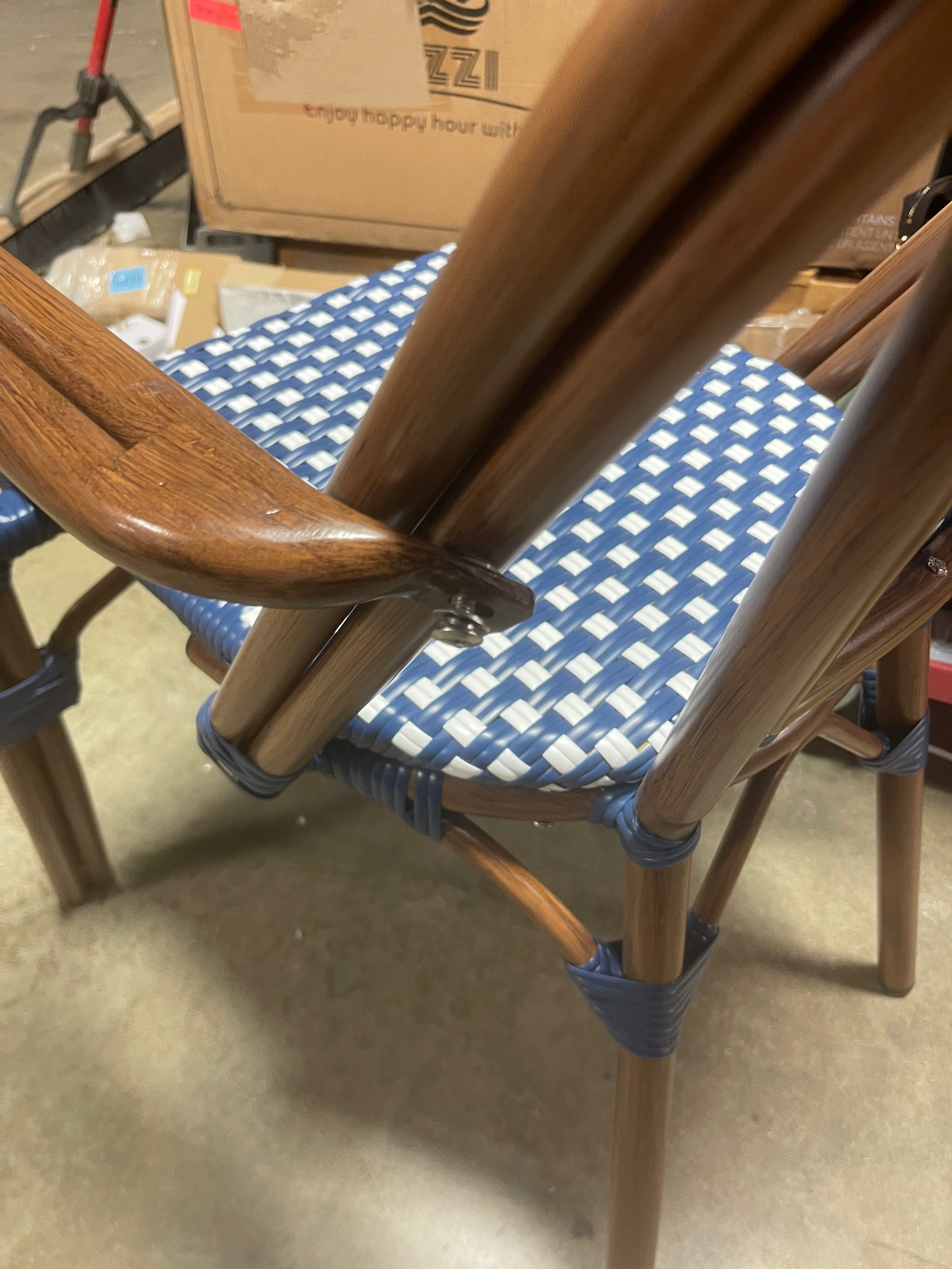 Brianna Bistro Chairs, Navy Blue + White + Brown Wood 1-Piece