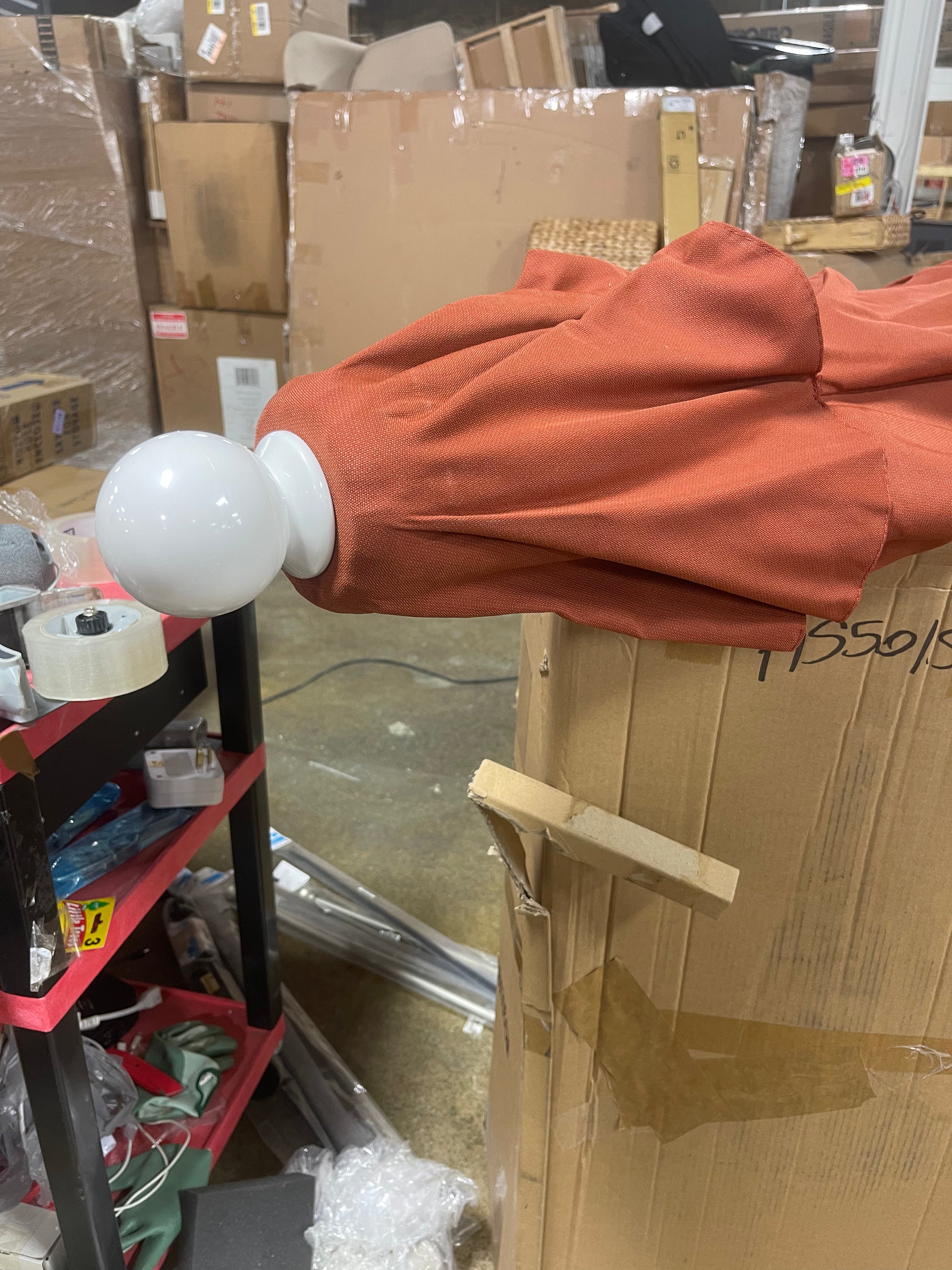 Round Aluminum Market Umbrella, Crank Lift, Push Button Tilt, White Pole, Sunset