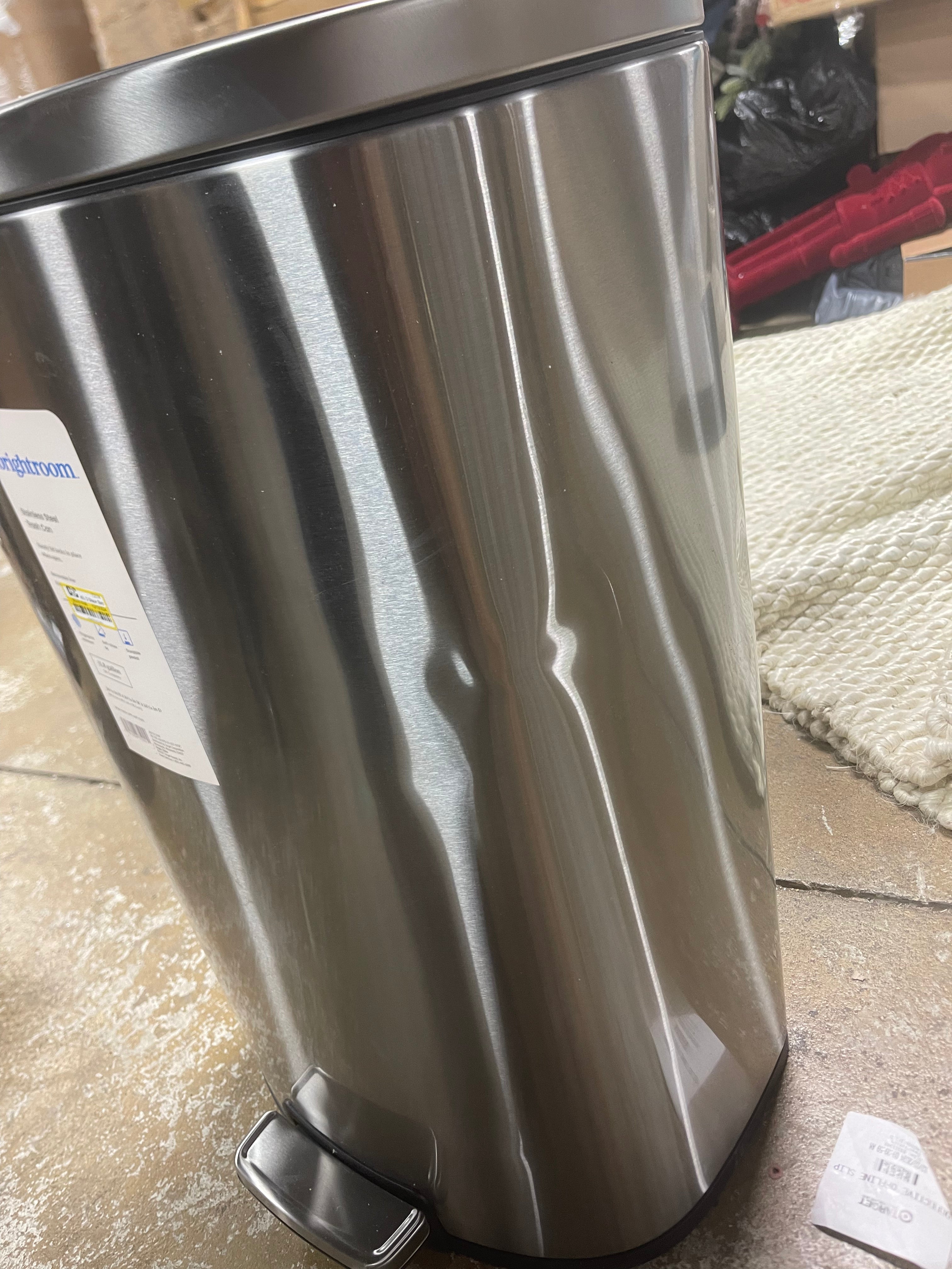 D Shape Step Trash Can Stainless Steel, Kitchen Garbage Can, Smooth Finish, Indoor Use