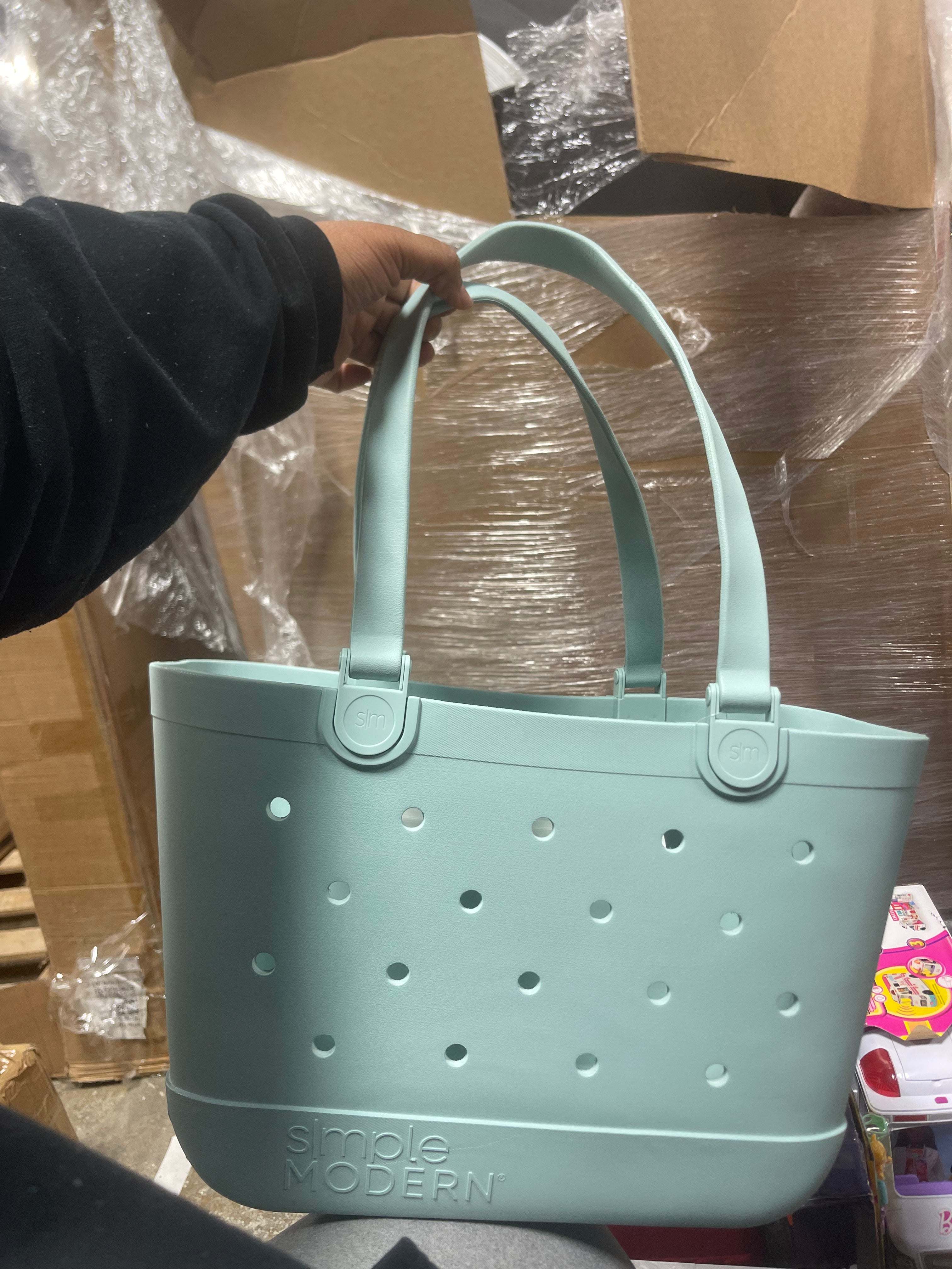 Beach Bag Rubber Tote | Waterproof Large with Zipper Pocket, Pool Boat, Groceries, Sports | Getaway Bag Collection | Sea Glass Sage