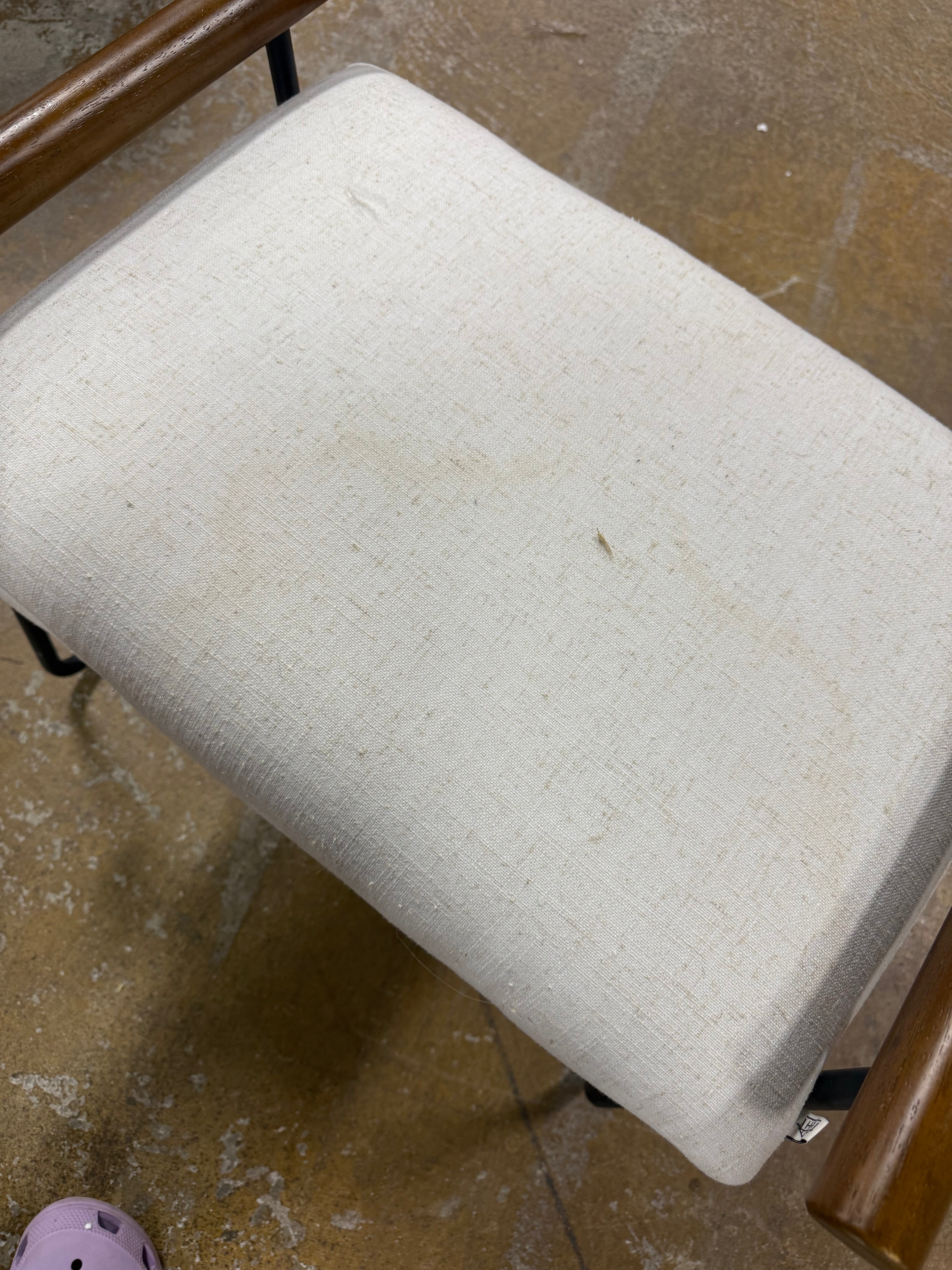 Cushioned Metal & Wood Ottoman - Cream/Black