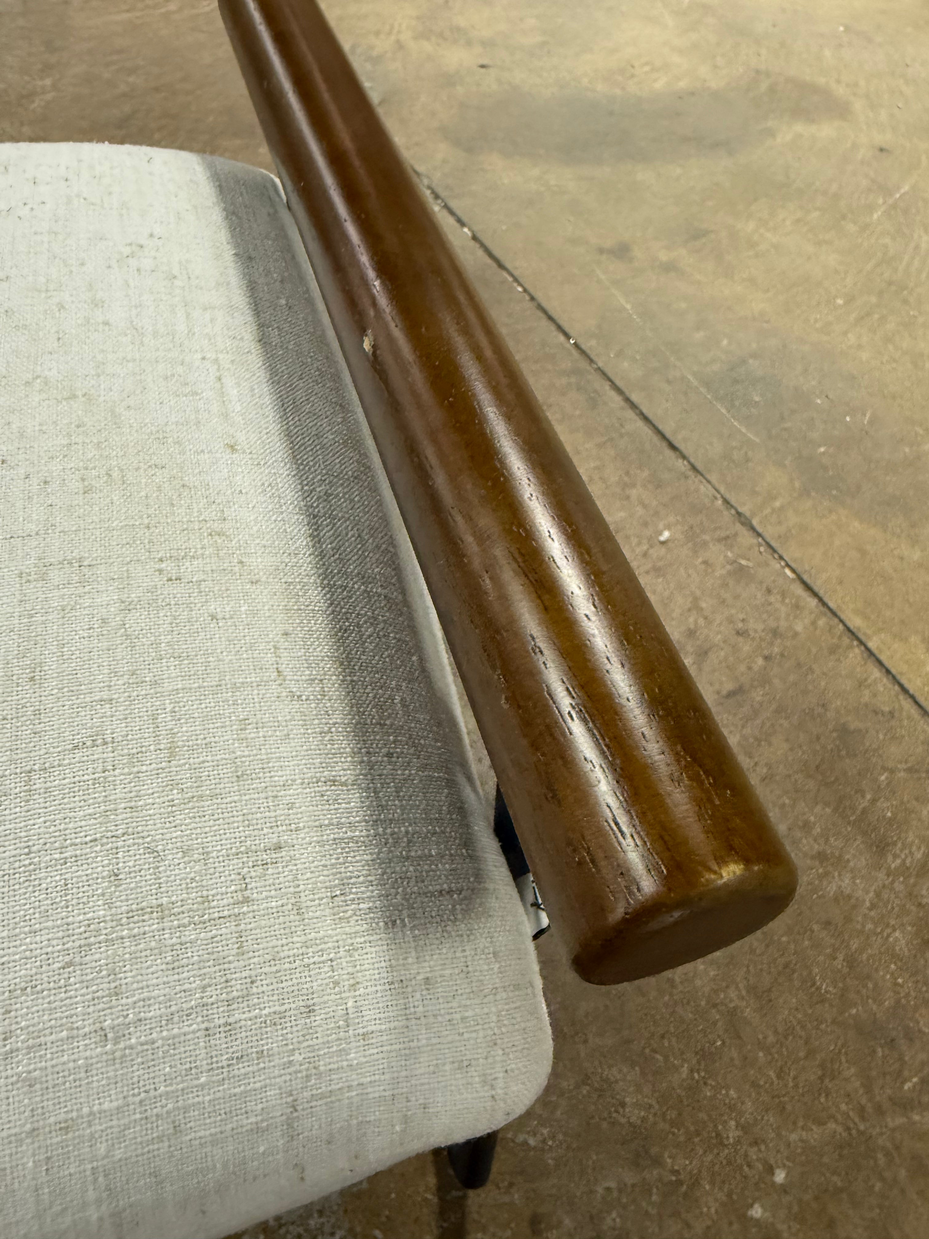 Cushioned Metal & Wood Ottoman - Cream/Black