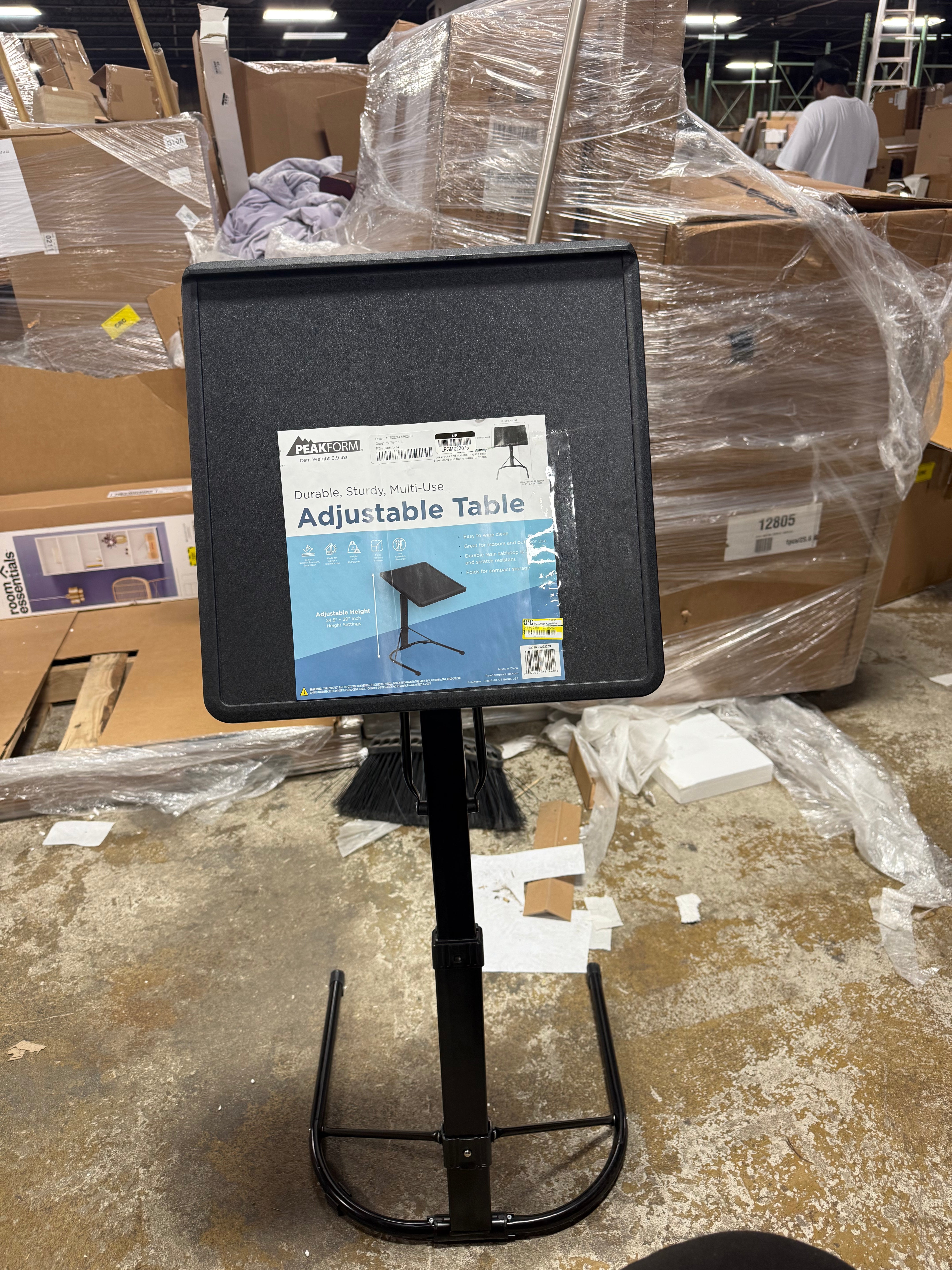 Adjustable Height Folding Tray Table Black