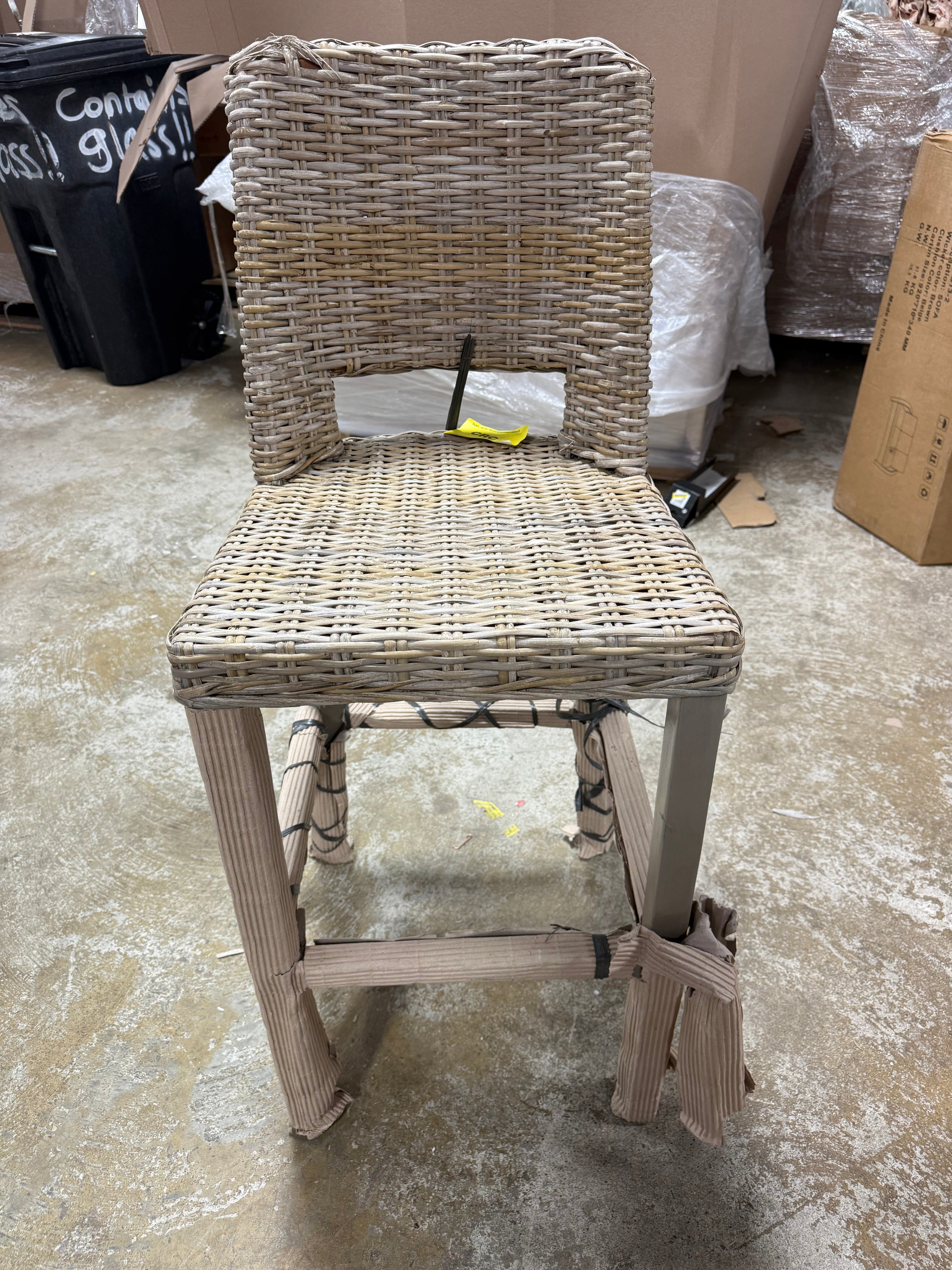 Magy Rattan and Mahogany Wood Barstool Kubu Gray/Rustic Taupe