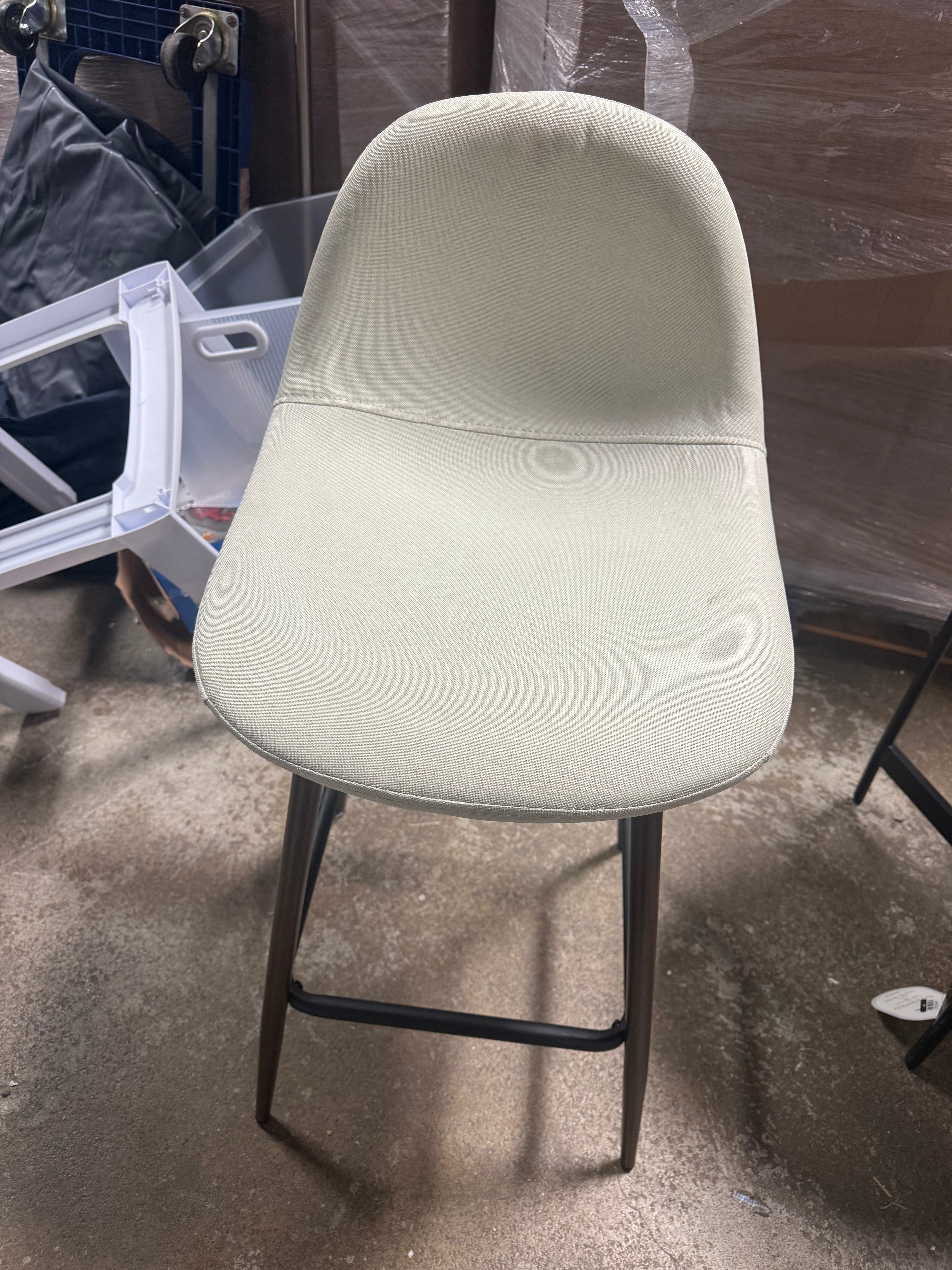 Curved Back Counter Stool Bar Round Mid-Century Metal Cream