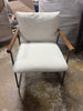 Dutton Armchair in Ivory Fabric with Natural Arms and Black Sled Base