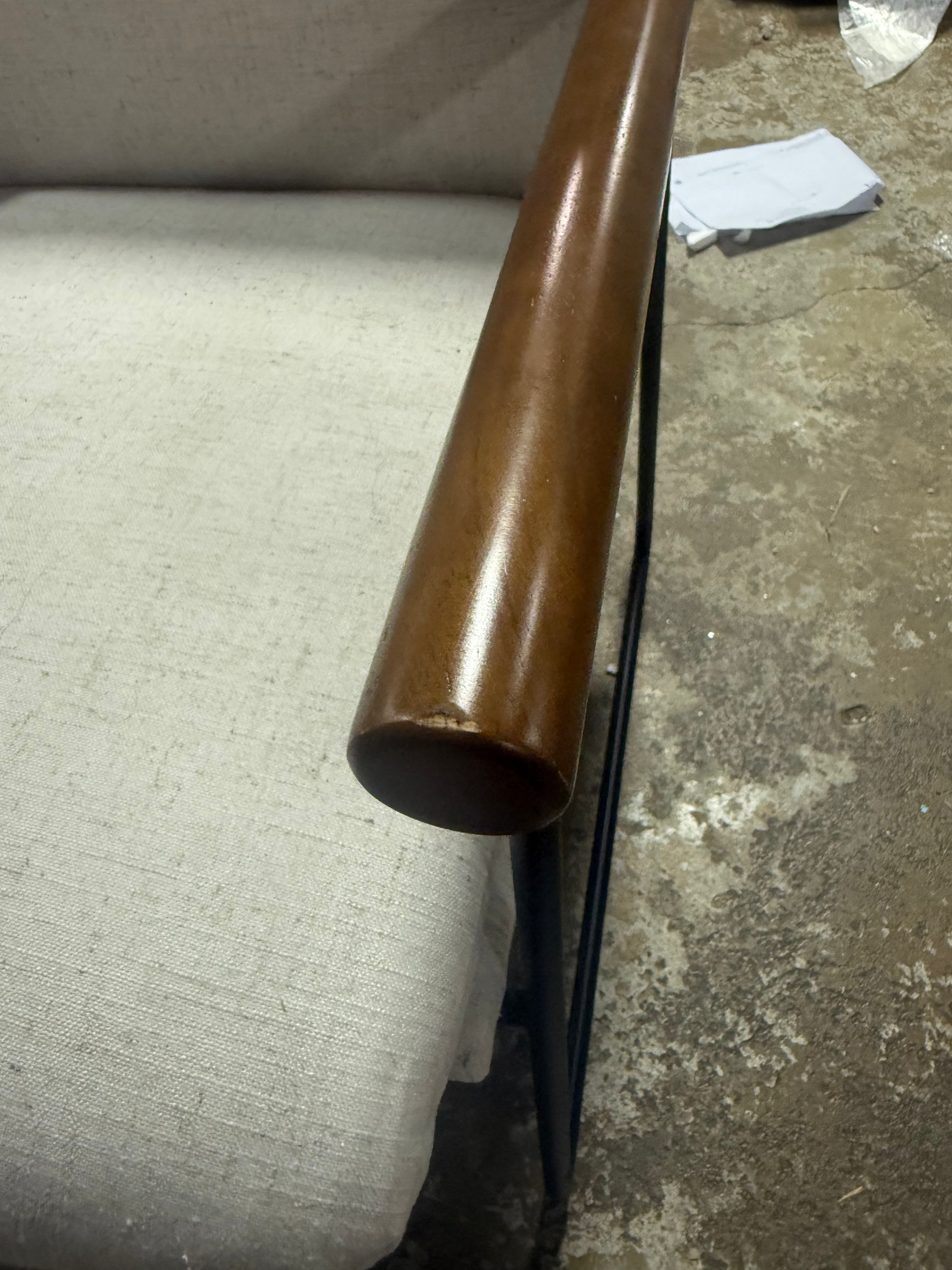 Dutton Armchair in Ivory Fabric with Natural Arms and Black Sled Base