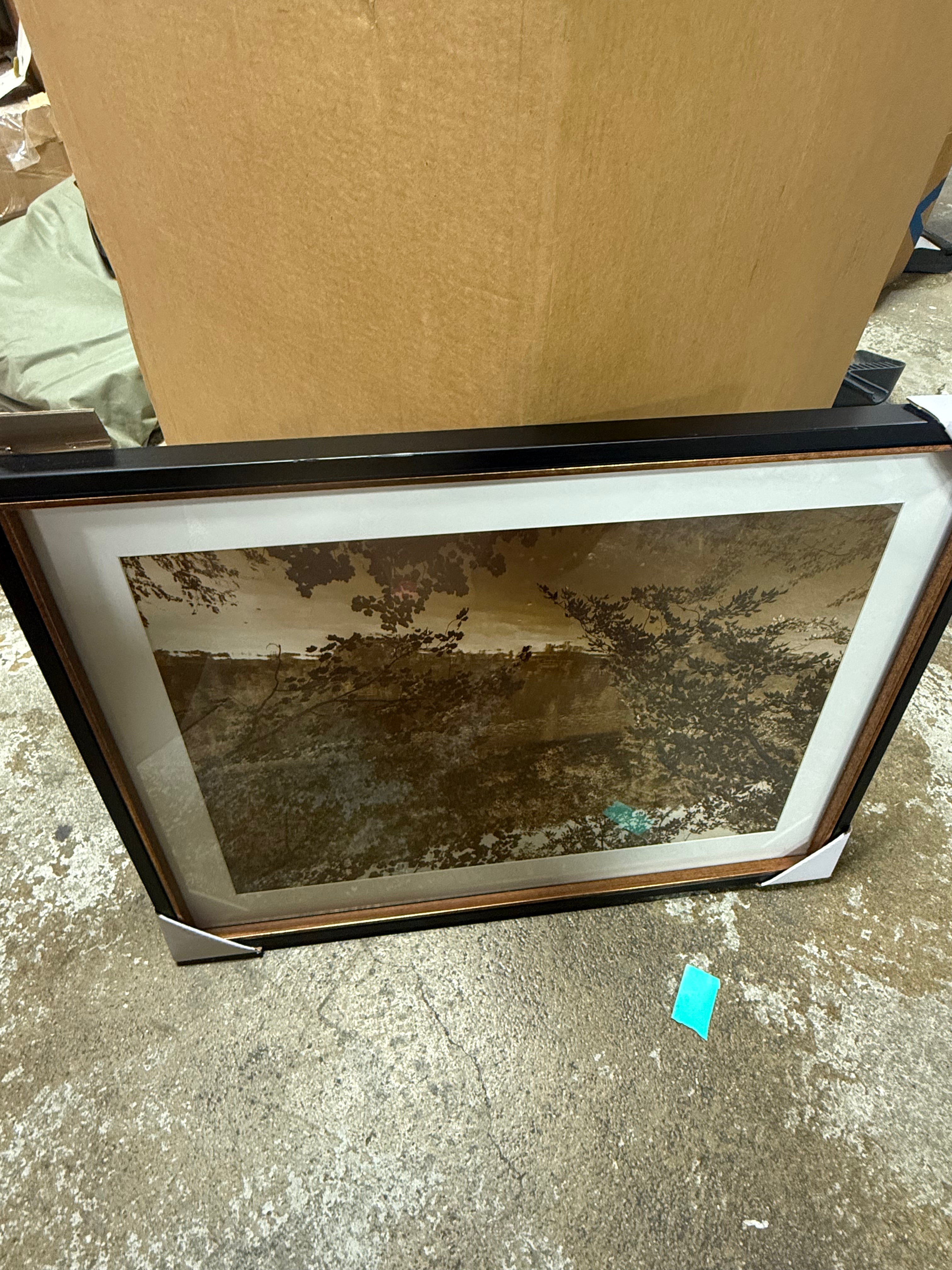 Abstract Lake Framed Wall Art - Modern Decor, Polystyrene Gold & Black Frame